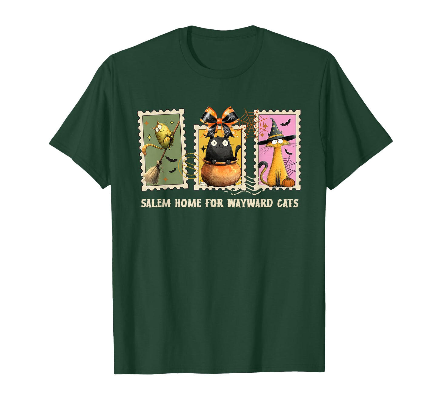 Funny Witch Salem Black Cats 1692 Halloween Postage Stamp T-Shirt