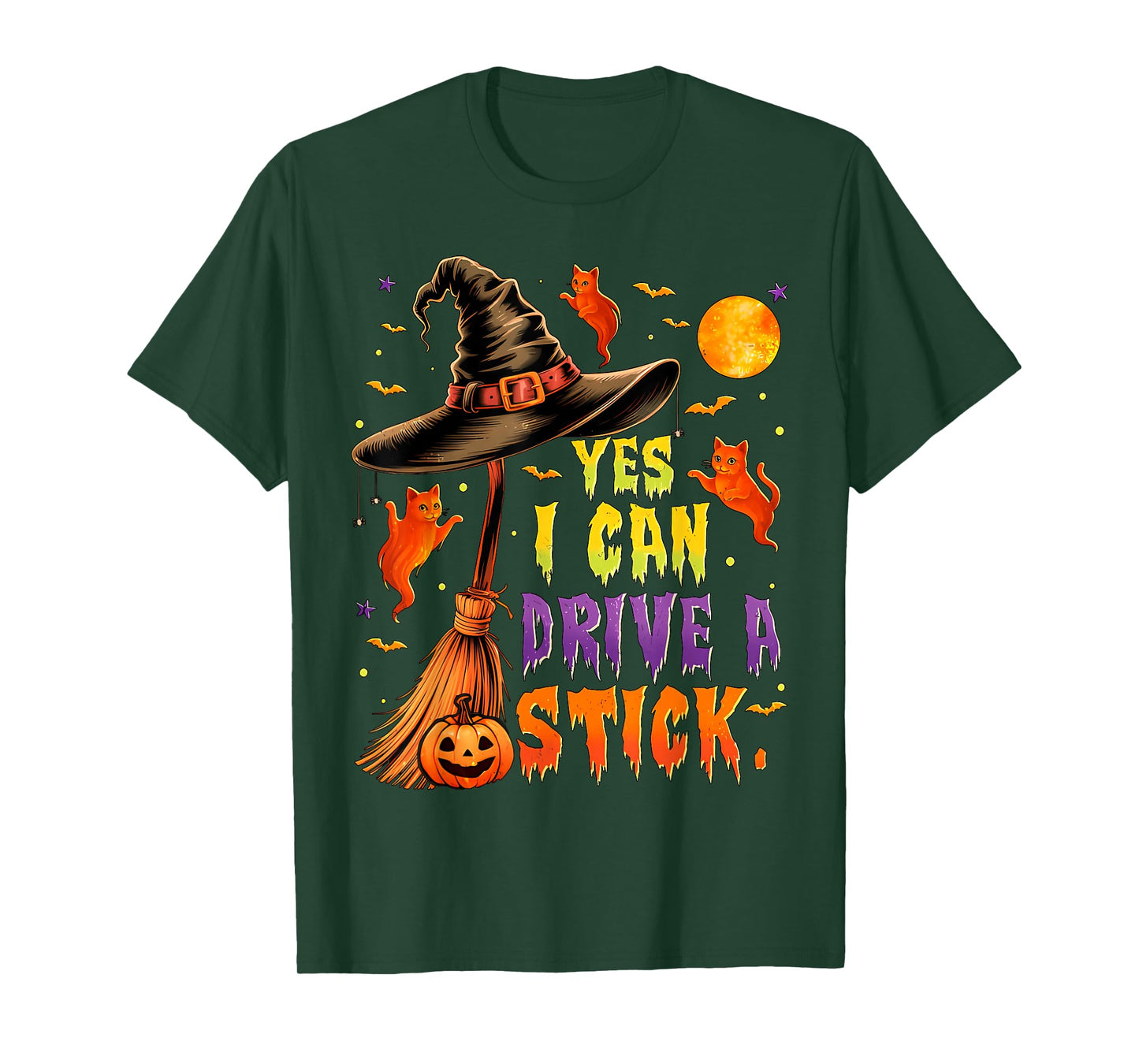 Yes I Can Drive A Stick Funny Halloween Spooky Witch T-Shirt