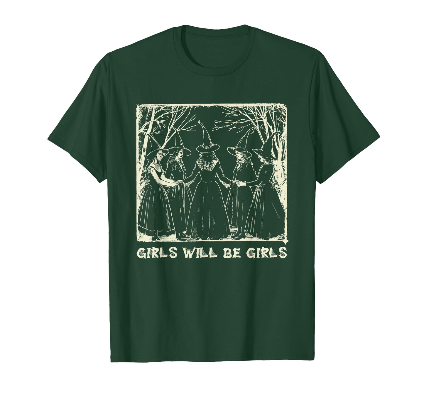 Vintage Girls Will Be Girls Funny Witch Halloween T-Shirt