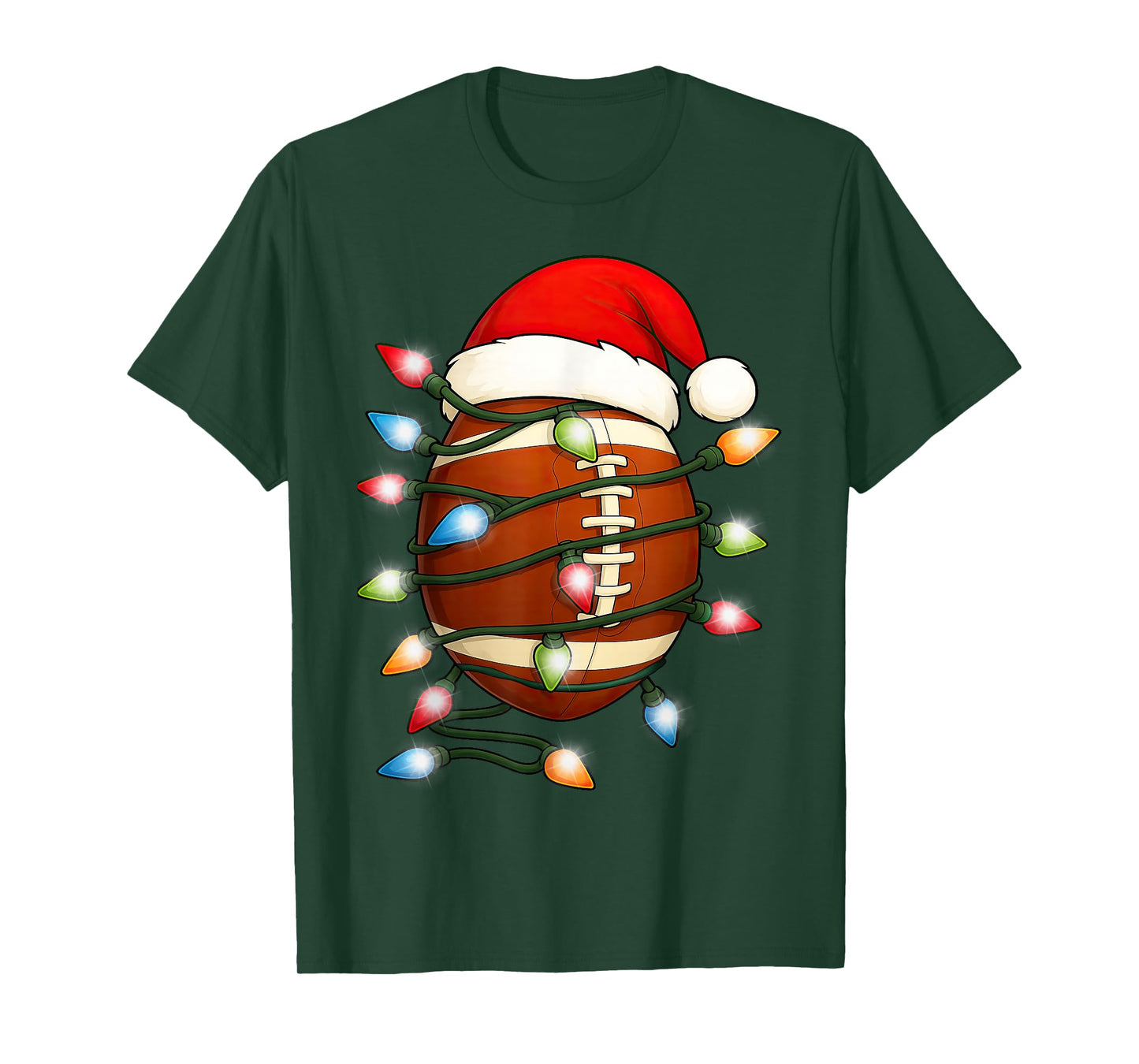 Christmas Football Ball Xmas Lights Santa Hat Men Boys Kids T-Shirt