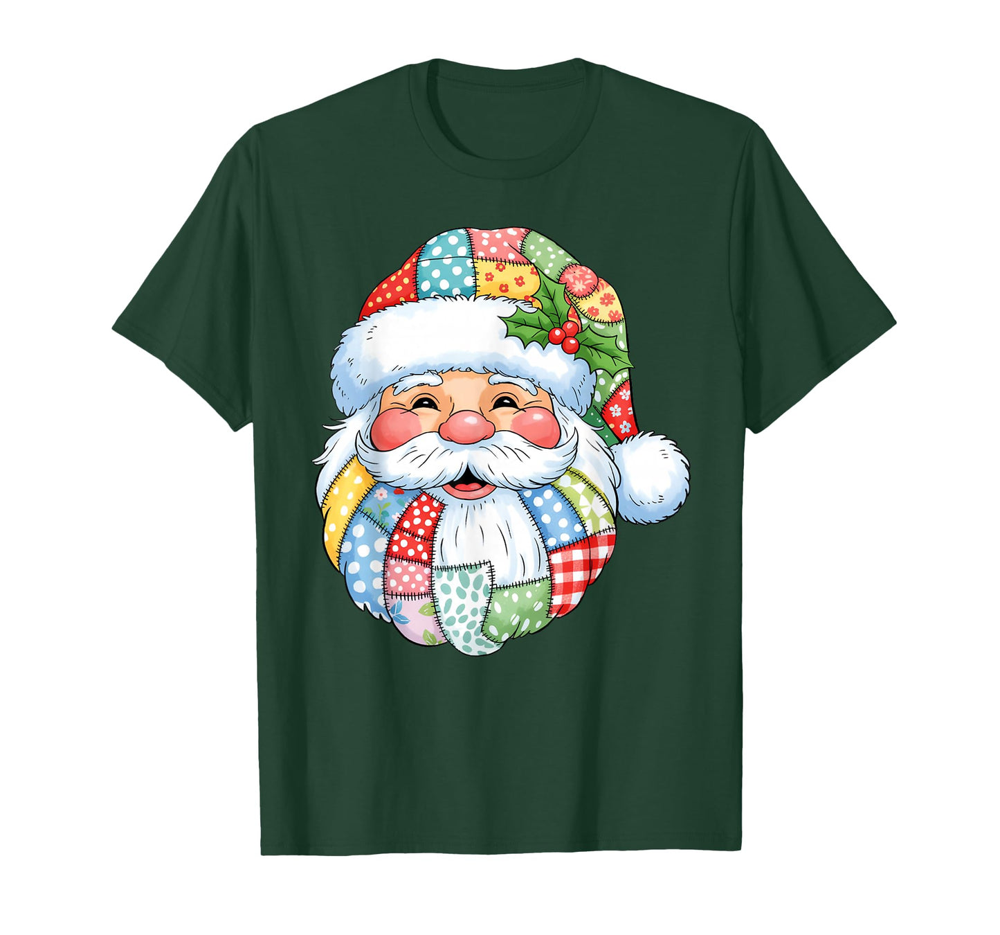 Retro Patchwork Santa Claus Christmas Preppy Merry Xmas T-Shirt