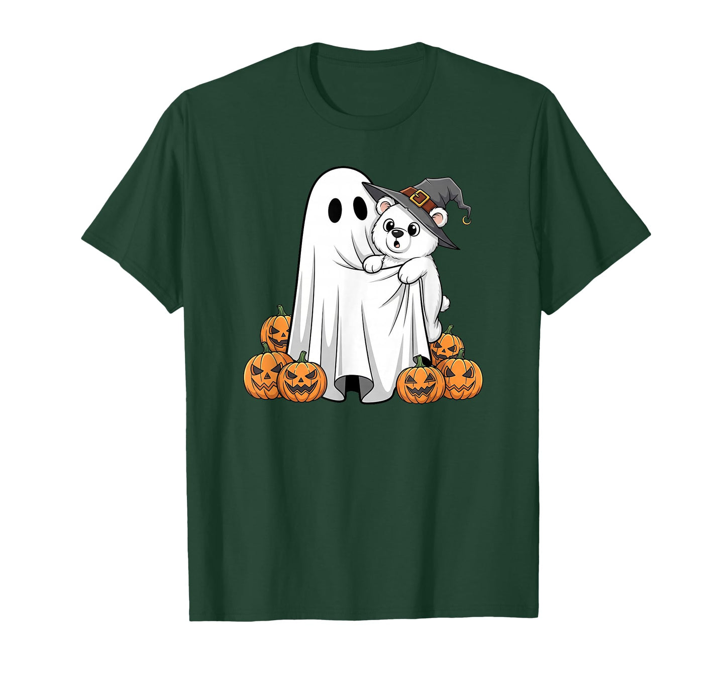 Funny Ghost Polar Bear Pumpkin Halloween Kids Mens Womens T-Shirt