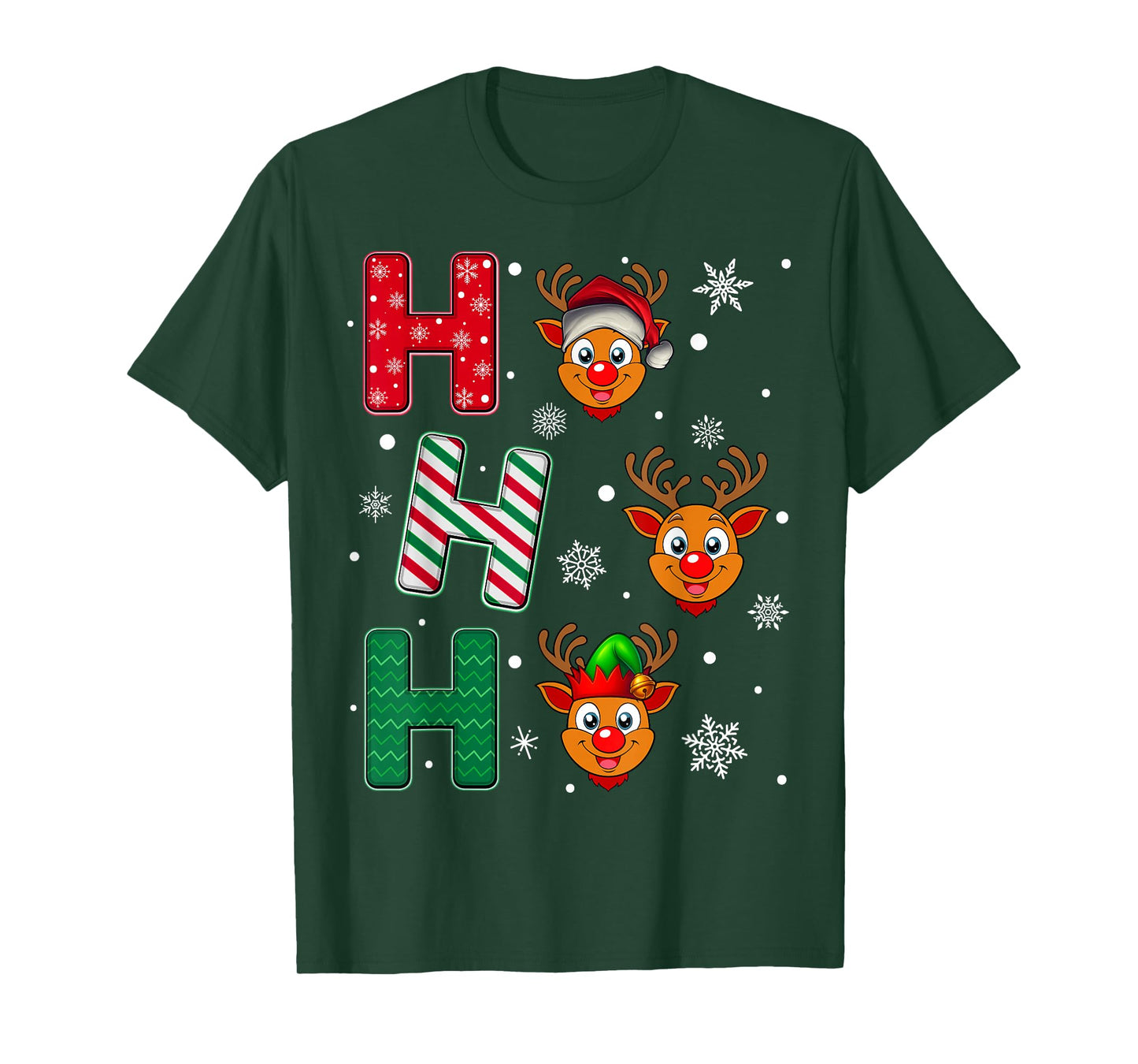 Ho Ho Ho Reindeer Animal Matching Santa Elf Xmas T-Shirt