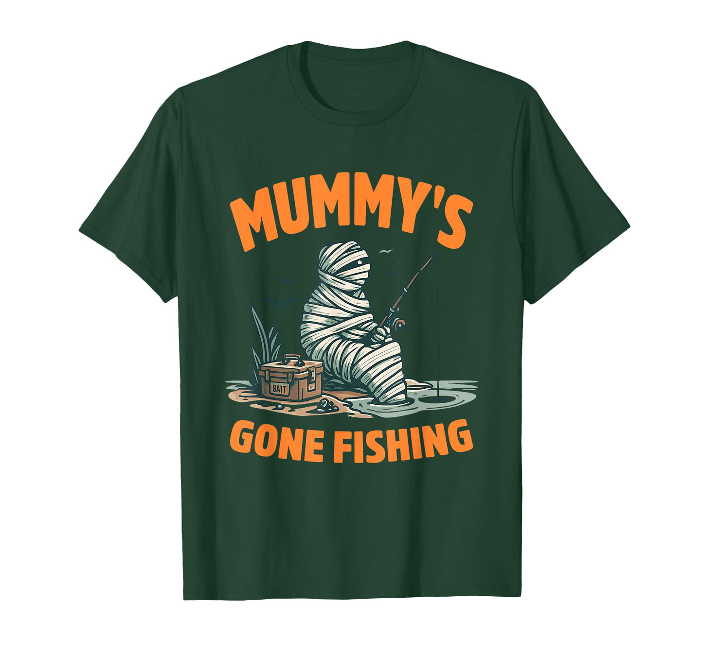 Mummy's Gone Fishing Halloween Design T-Shirt