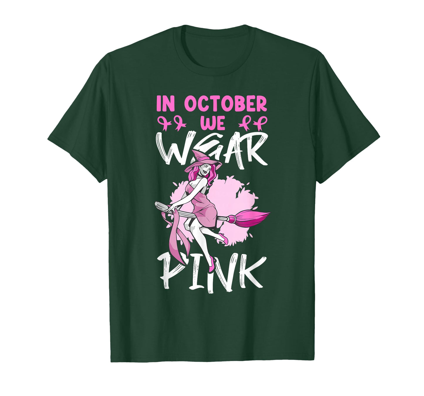 in October We Wear Pink Witch Awareness T-Shirt