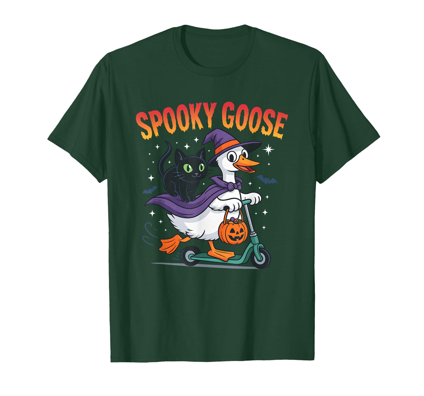 Spooky Goose Halloween Goose with Witch Hat and Black Cat T-Shirt