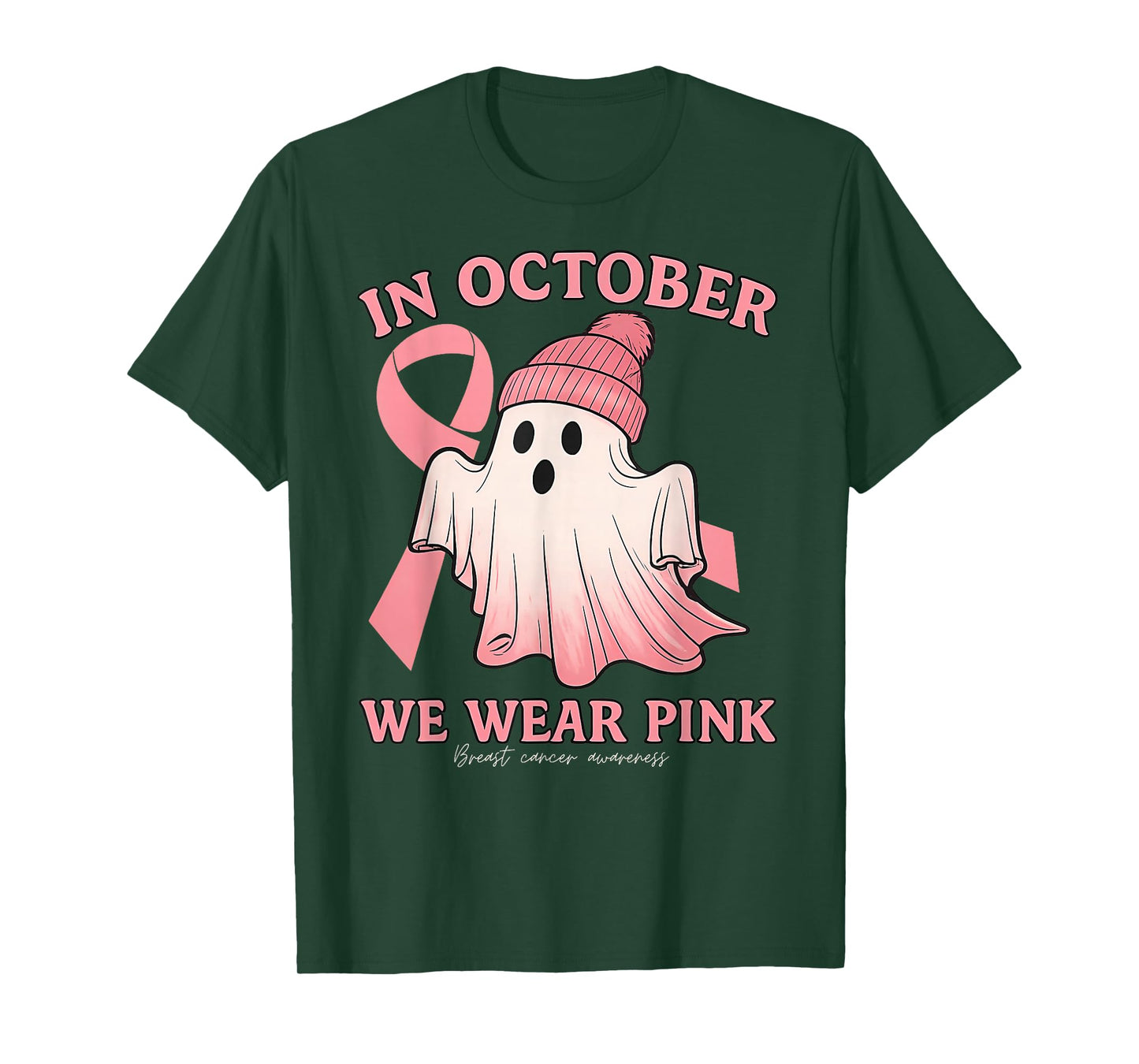 Breast Cancer Awareness Fighter Cute Pink Ghost Witch Pumpki T-Shirt