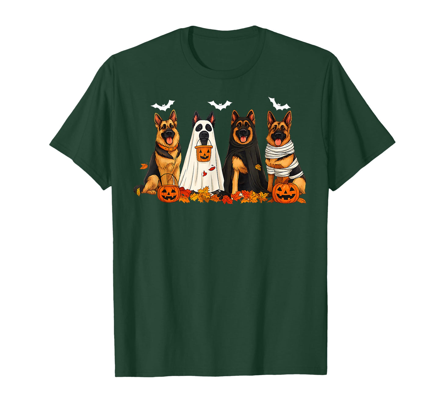 Cute German Shepherd Dogs Ghost Mummy Witch Spooky Halloween T-Shirt