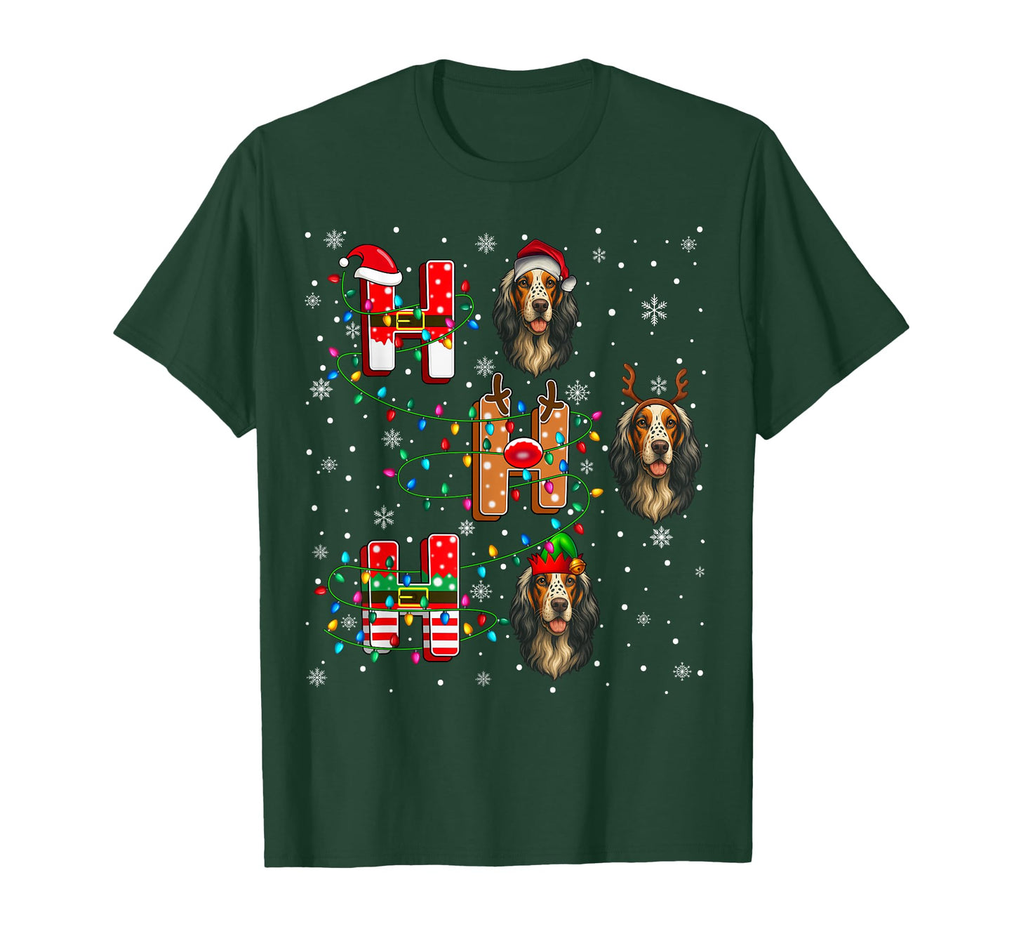 Ho Ho Ho Santa Hat Elf Matching English Setter Dog Xmas T-Shirt