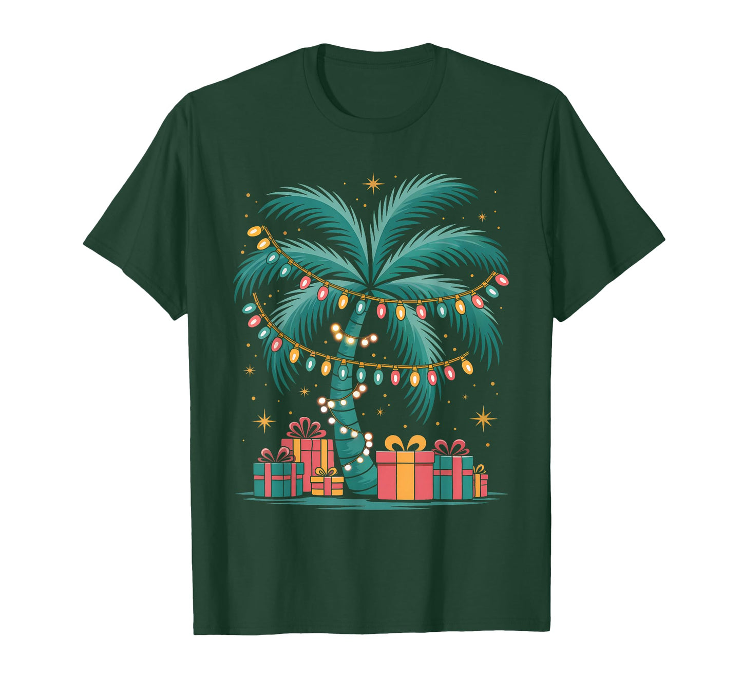 Tropical Christmas Hawaiian Santa Palm Tree with Lights T-Shirt