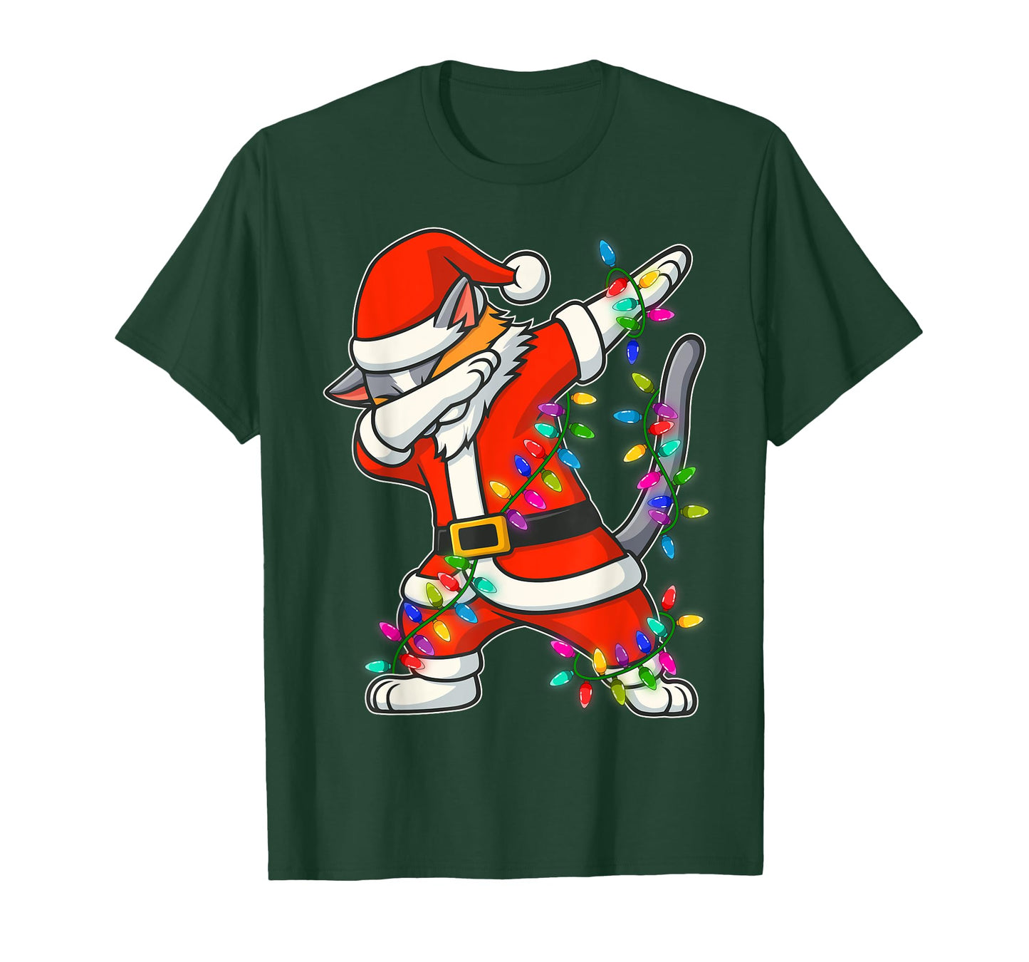 Christmas Cat Dabbing Lights Santa Xmas for Men Women Kids T-Shirt