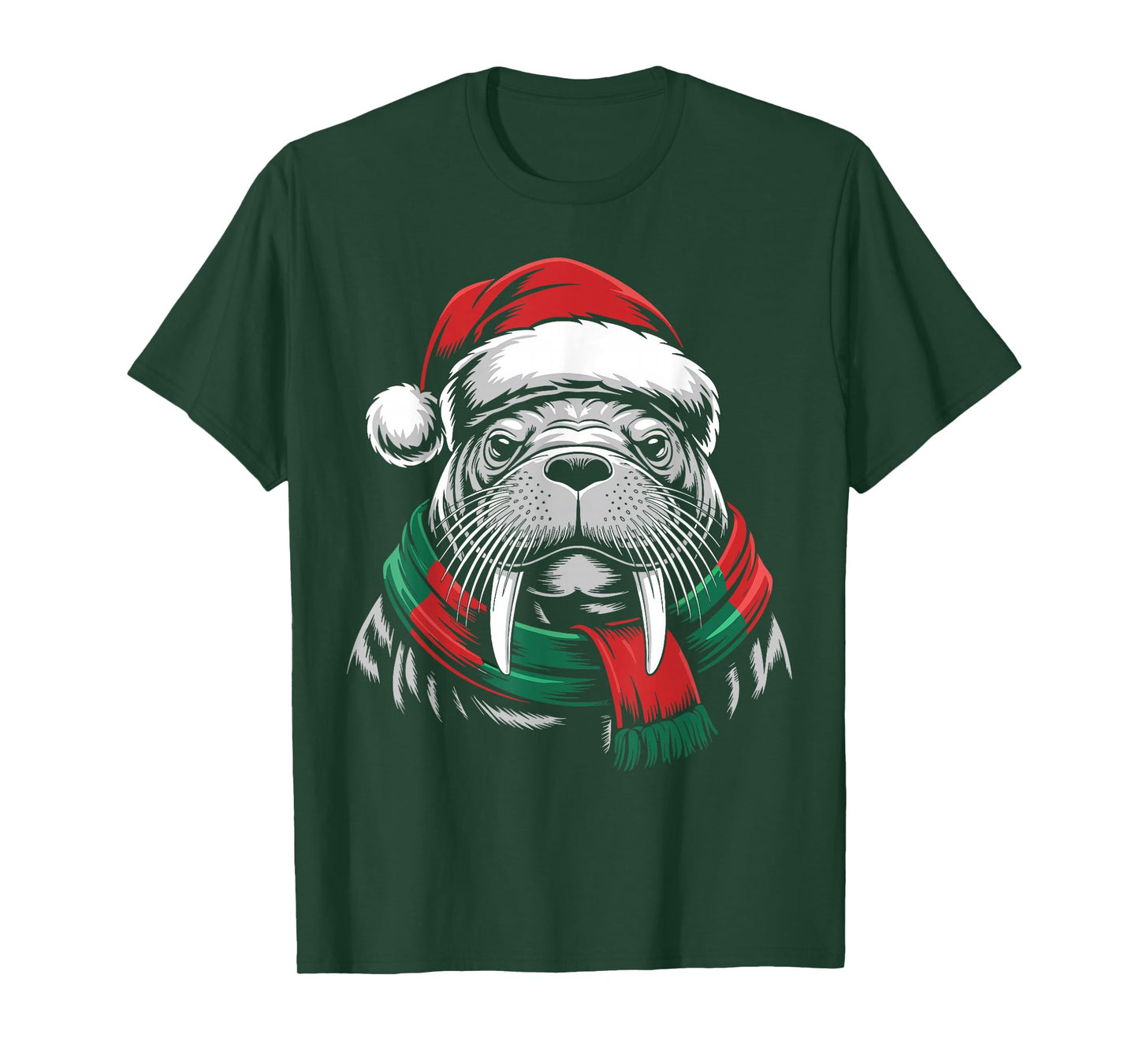 Walrus Xmas Santa Hat Scarf Christmas Costume T-Shirt
