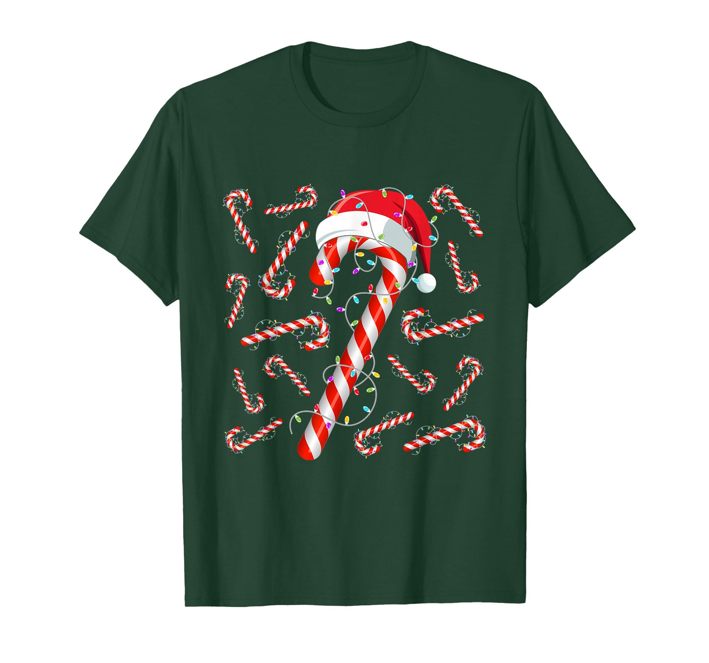 Funny Christmas Candy Cane Santa Lights Xmas Pajama T-Shirt