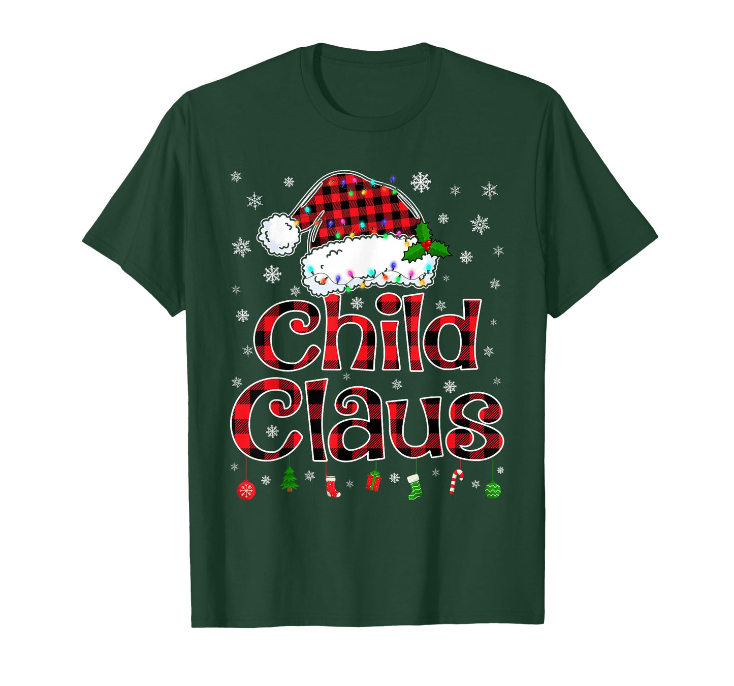 Child Claus Christmas Lights Xmas Pajama Matching Family T-Shirt
