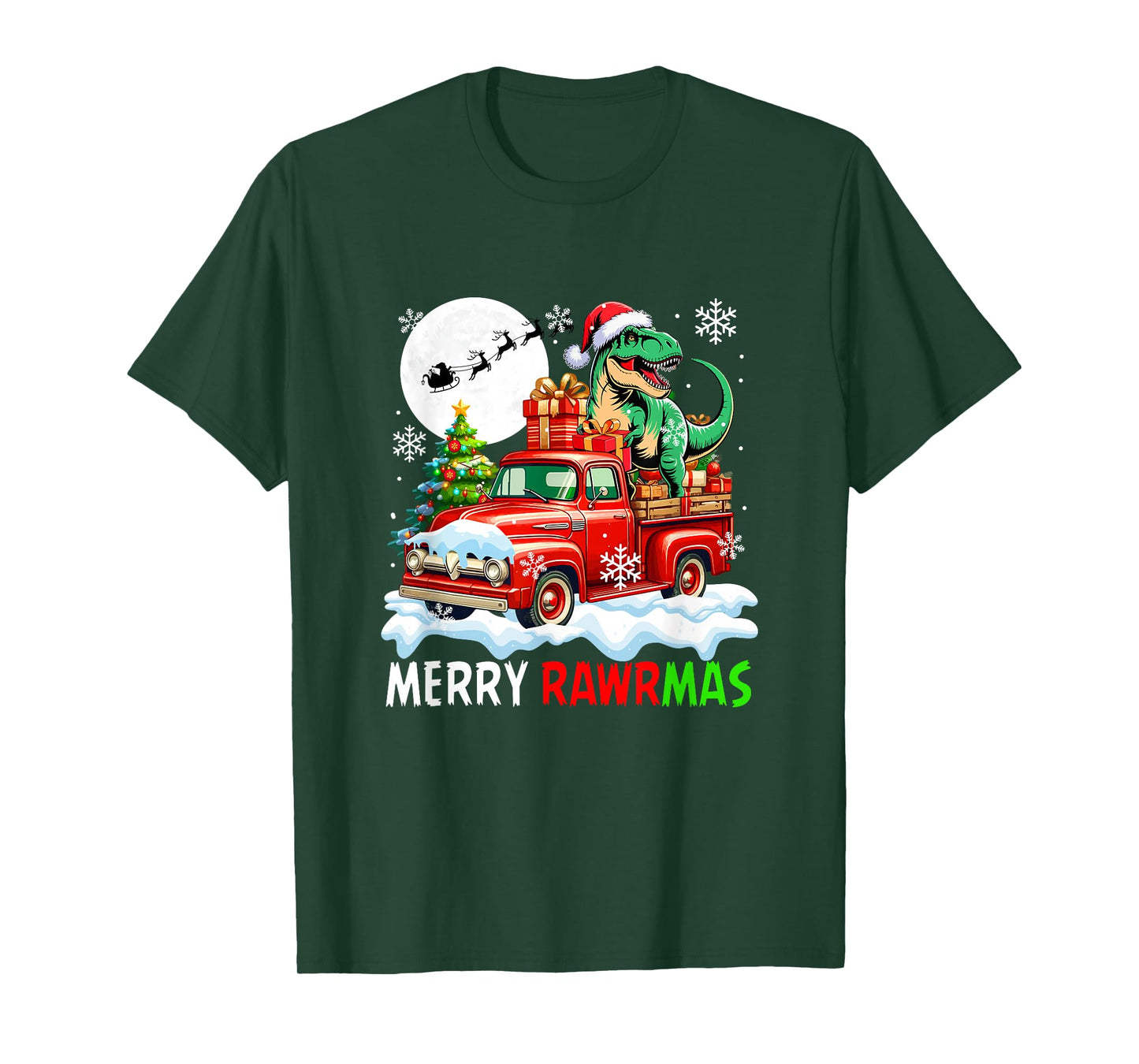 Merry Christmas Santa T-Rex On Pickup Truck Owner Kids T-Shirt