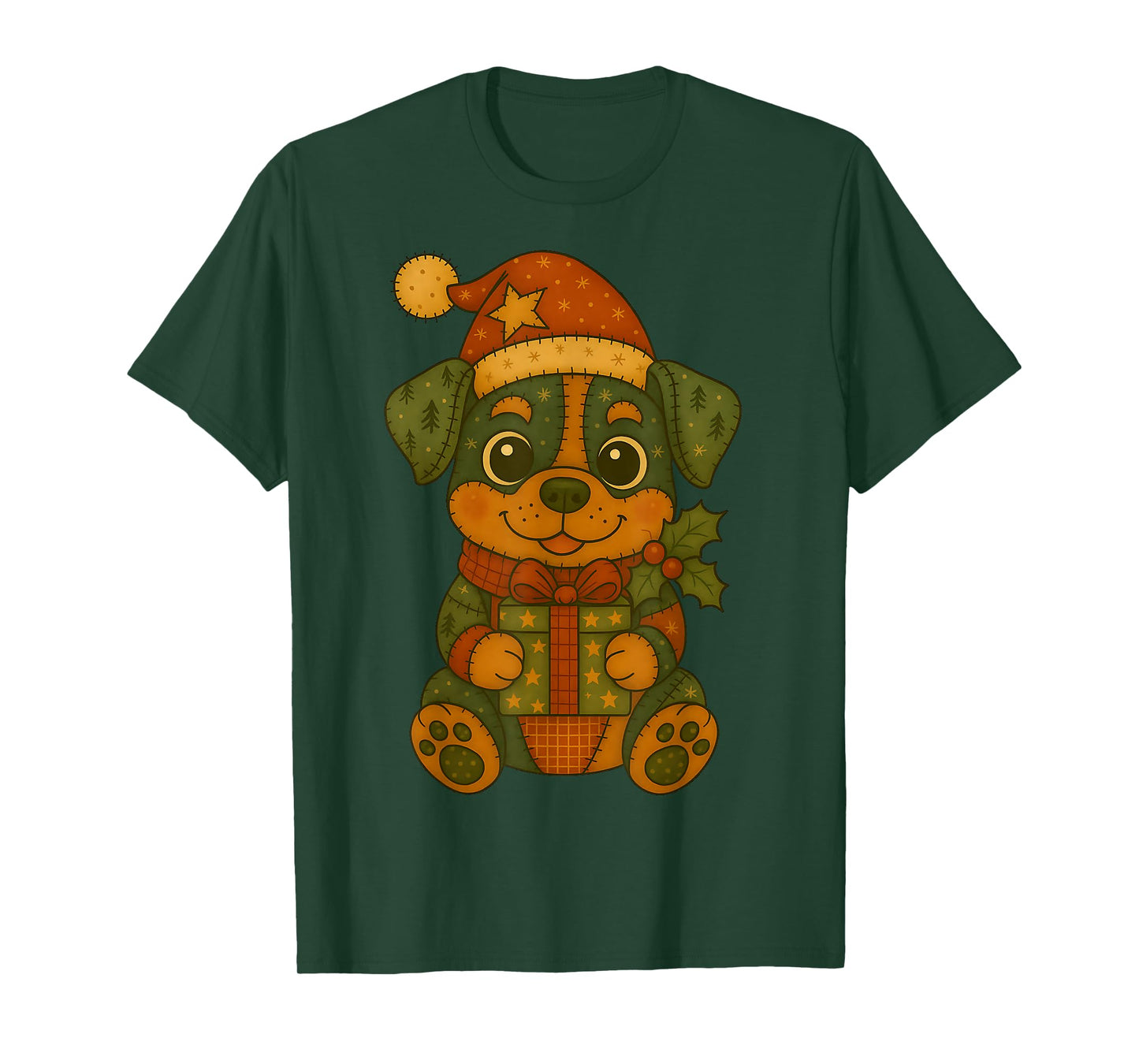 Patchwork Rottweiler with Santa Hat for Christmas T-Shirt