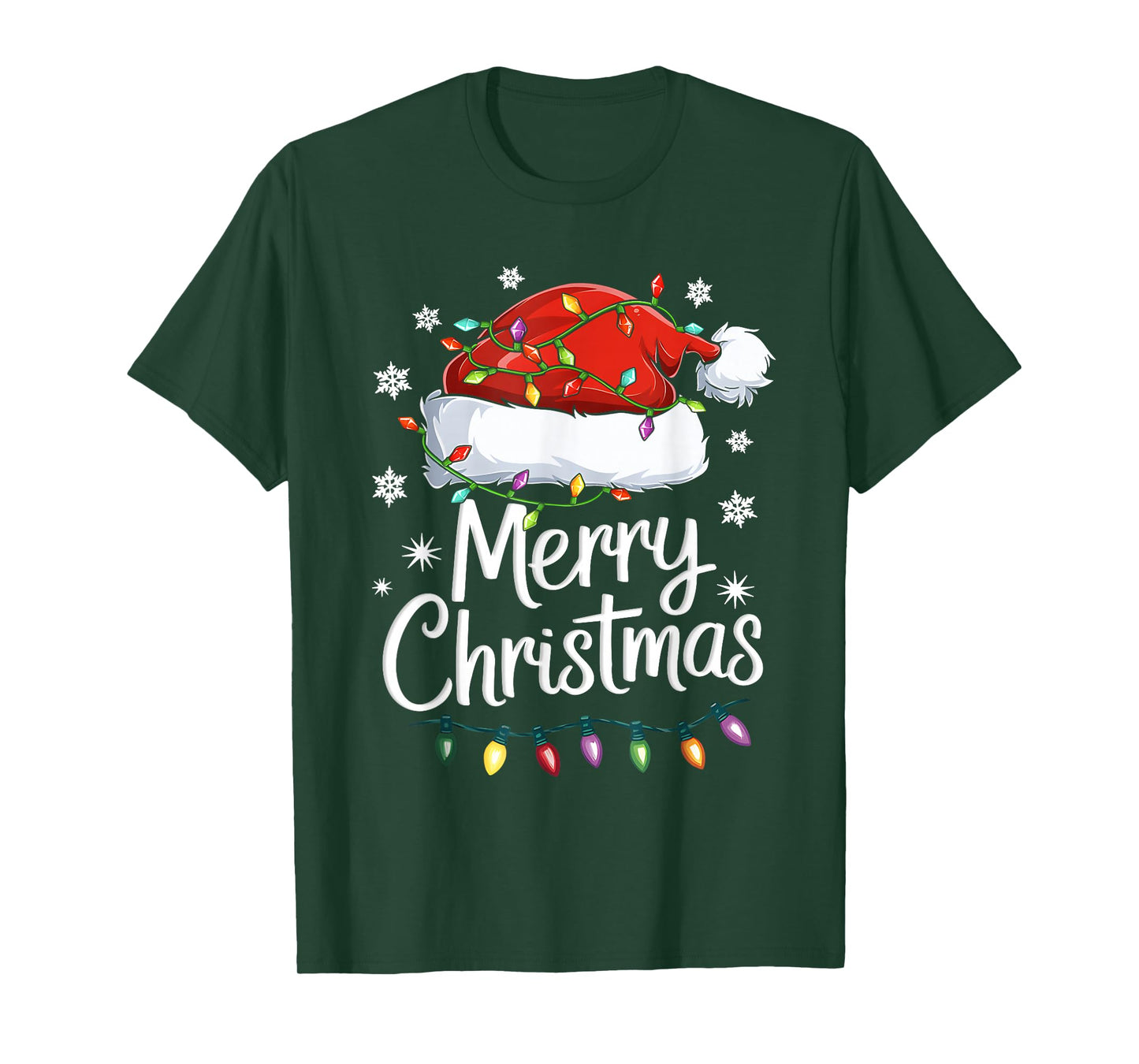 Merry Christmas Lights Red Santa Hat Xmas Family Men Women T-Shirt
