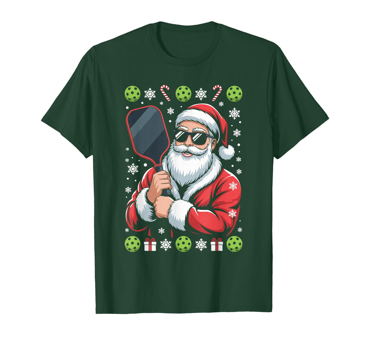 Santa Claus Pickleball Player Ugly Christmas Sweater Paddle T-Shirt