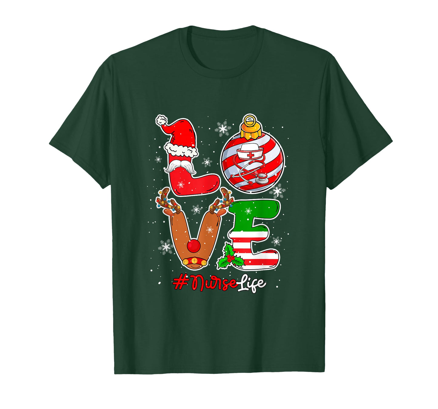Love Nurse Christmas Santa Reindeer Costume Job Team T-Shirt