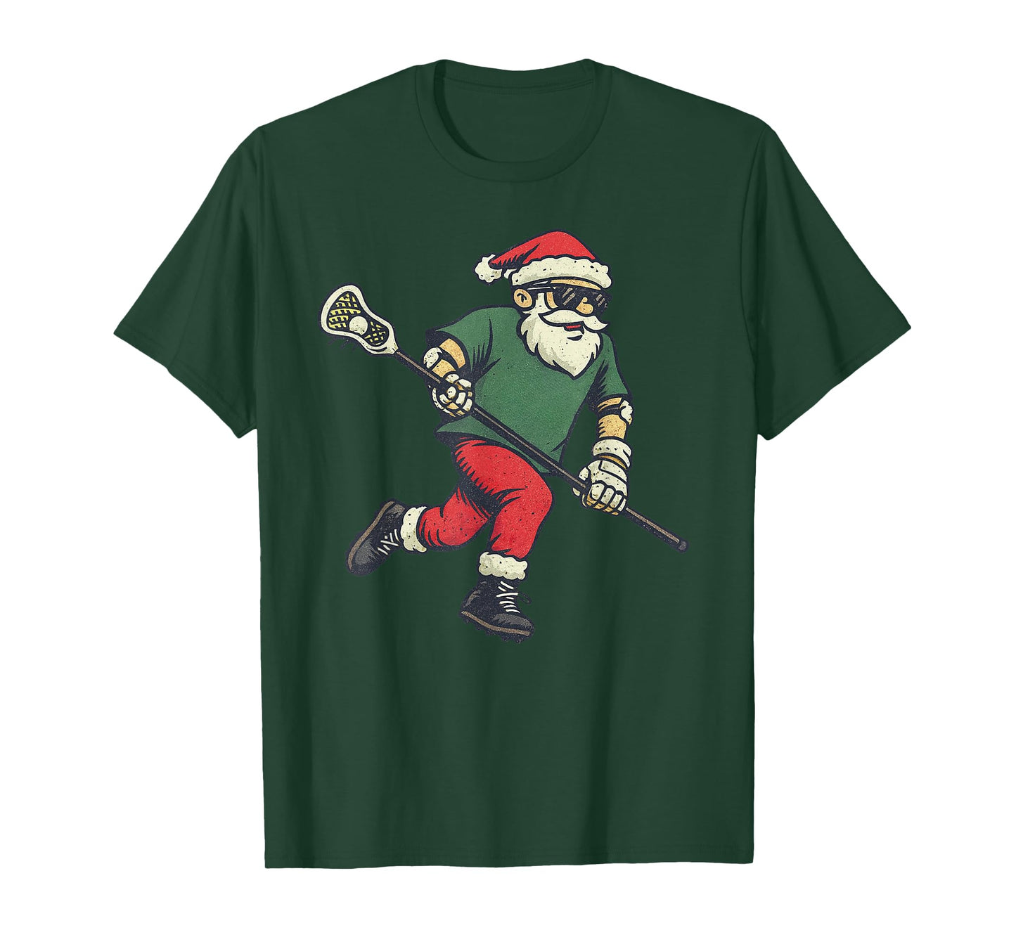 Santa Playing Lacrosse Christmas Vintage Funny Lax Xmas T-Shirt