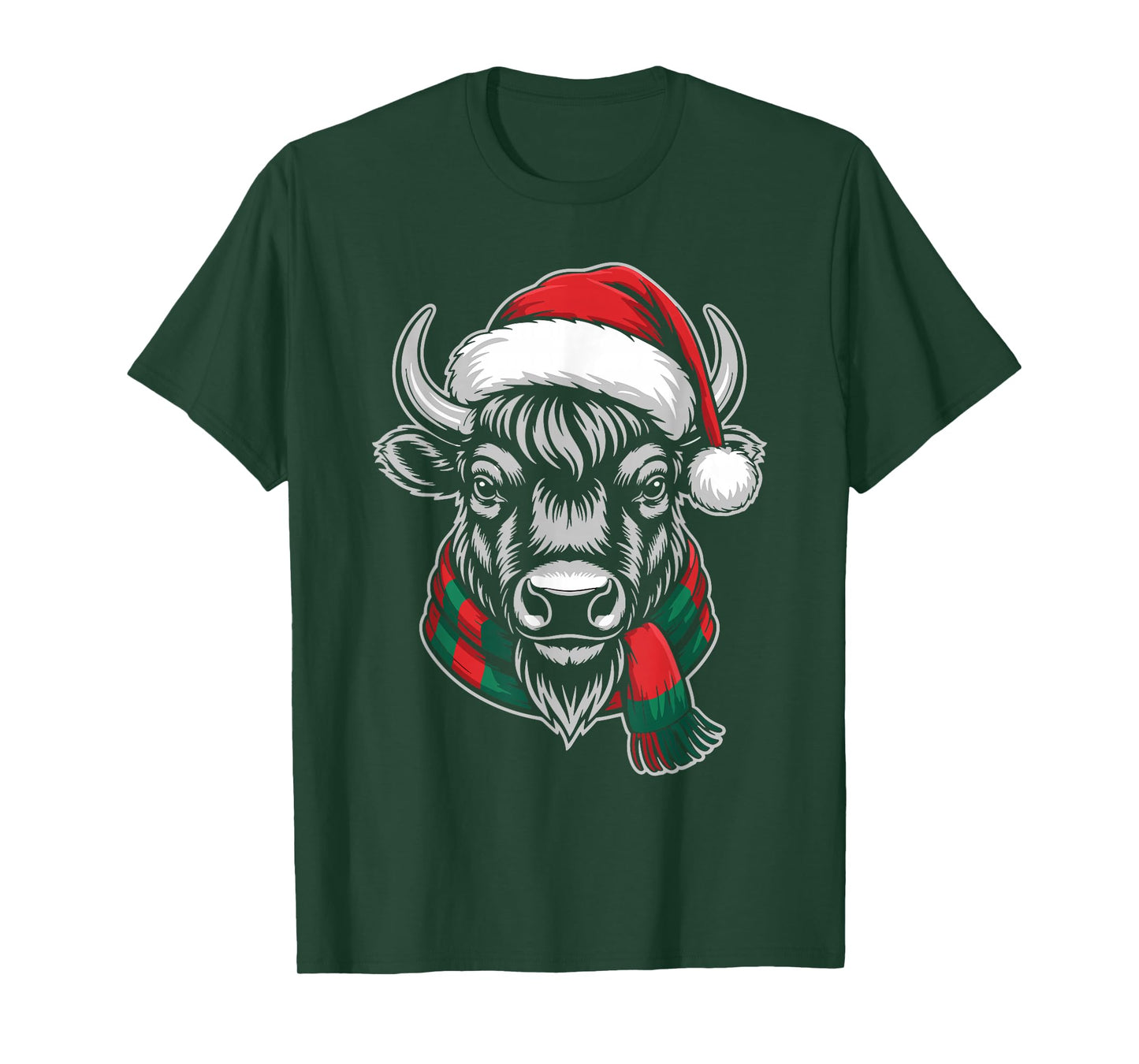 Bison Xmas Santa Hat Scarf Christmas Costume T-Shirt