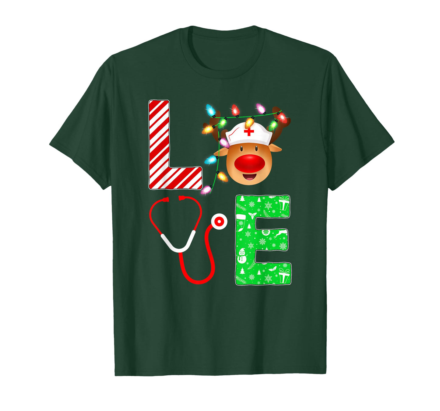 Nursing Scrub Top Santa Elf Reindeer Love Nurse Christmas T-Shirt