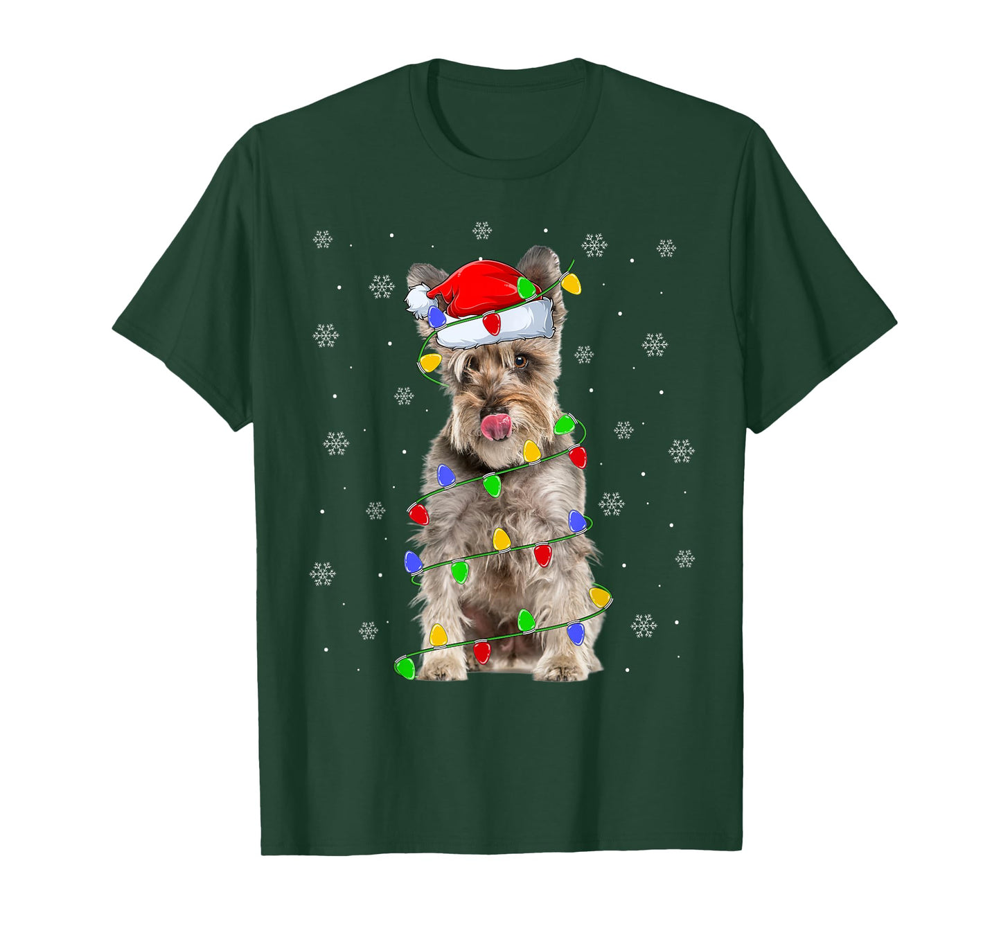 Schnauzer Dog Christmas Lights Santa Pet Dog Lover Xmas T-Shirt