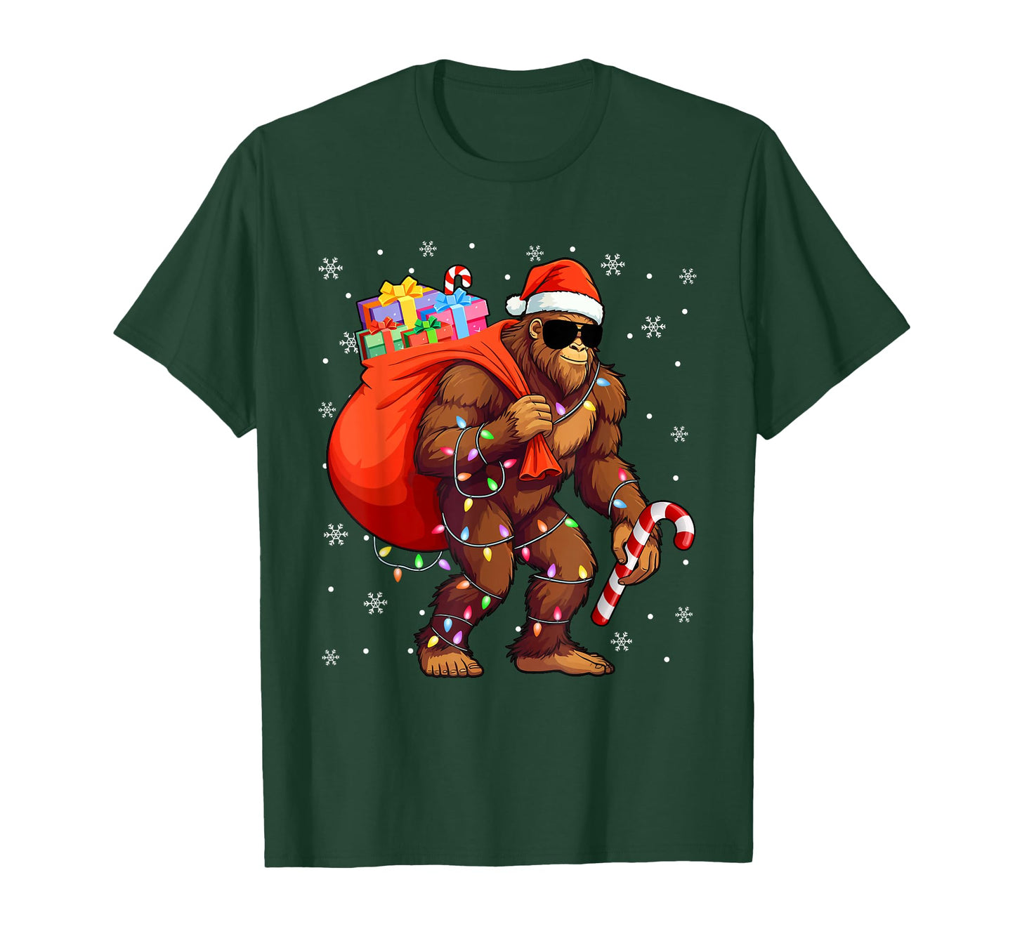 Bigfoot Christmas Lights Candy Cane Xmas Sasquatch Lovers T-Shirt
