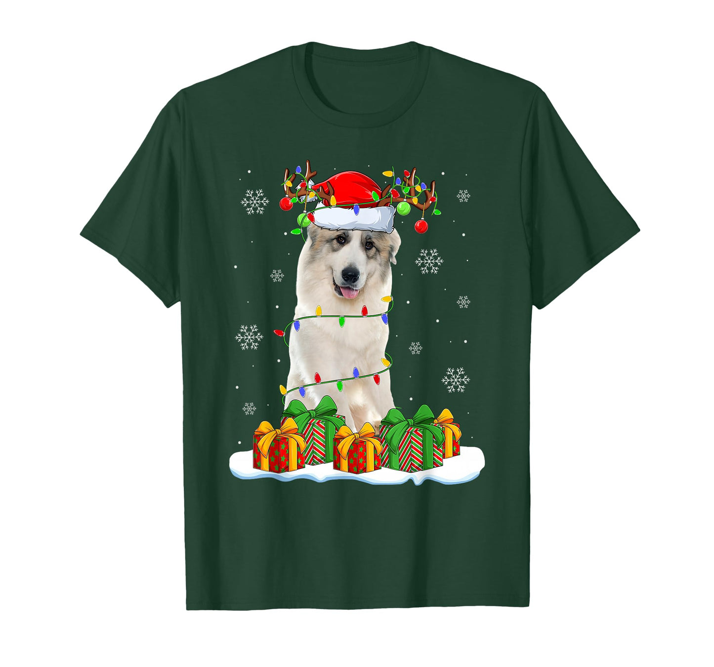 Great Pyrenees Dog Christmas Lights Santa Pet Dog Lover Xmas T-Shirt