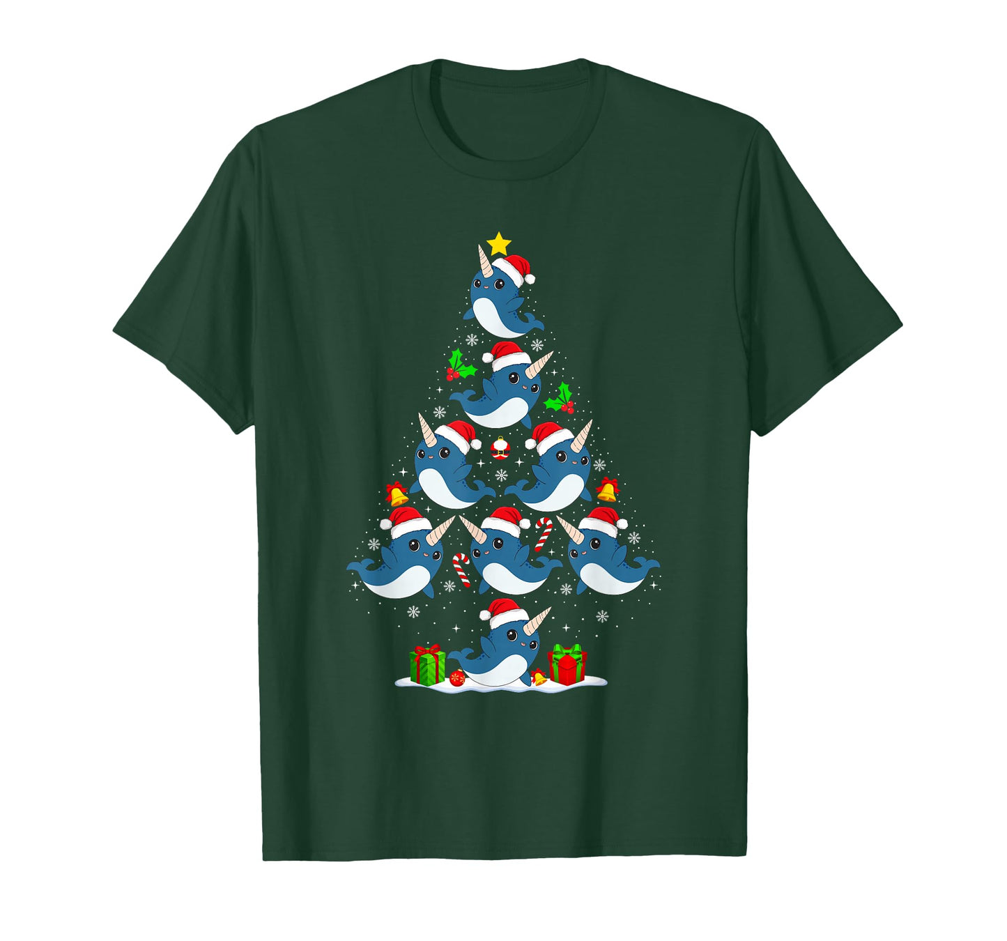 Narwhal Christmas Tree Lights Funny Xmas Santa Animal Lover T-Shirt