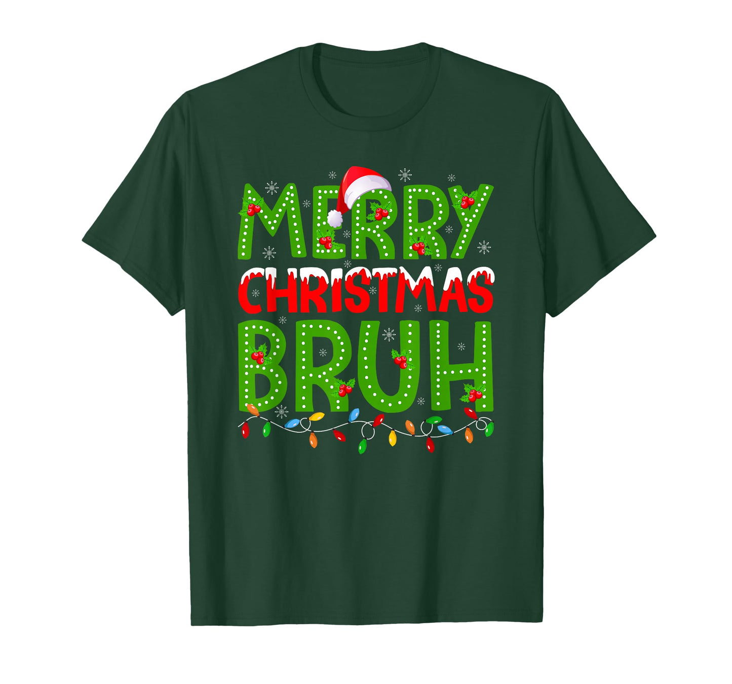 Merry Christmas Bruh Santa Family Pajamas Xmas Lights Boys T-Shirt
