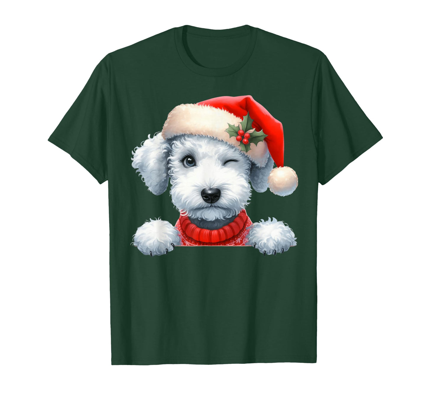 Bedlington Terrier Dog Christmas Santa Hat Dog Mom Dad T-Shirt