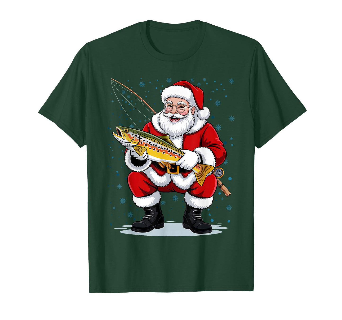 Funny Christmas Santa Clause Fishing for Brown Trout T-Shirt