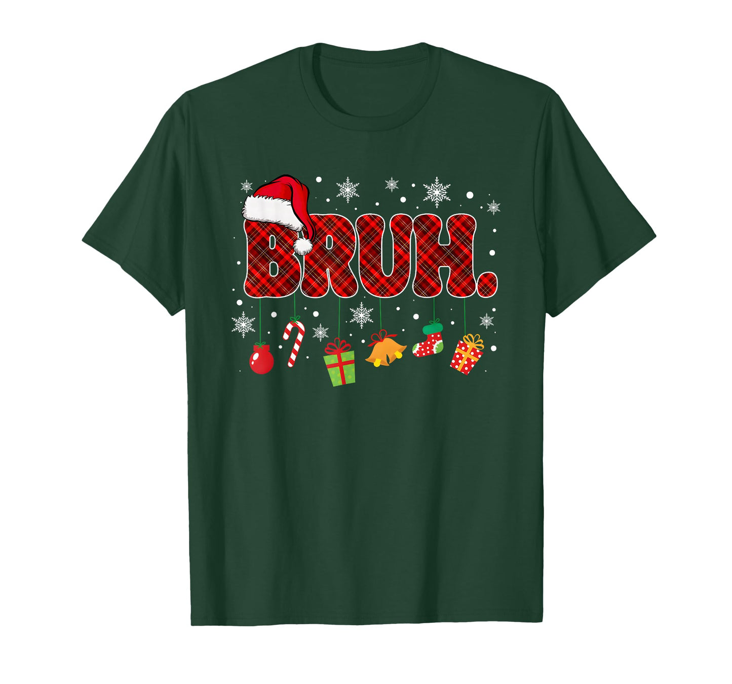 Bruh Funny Christmas Red Plaid Teens Boys Kids Xmas Pajamas T-Shirt
