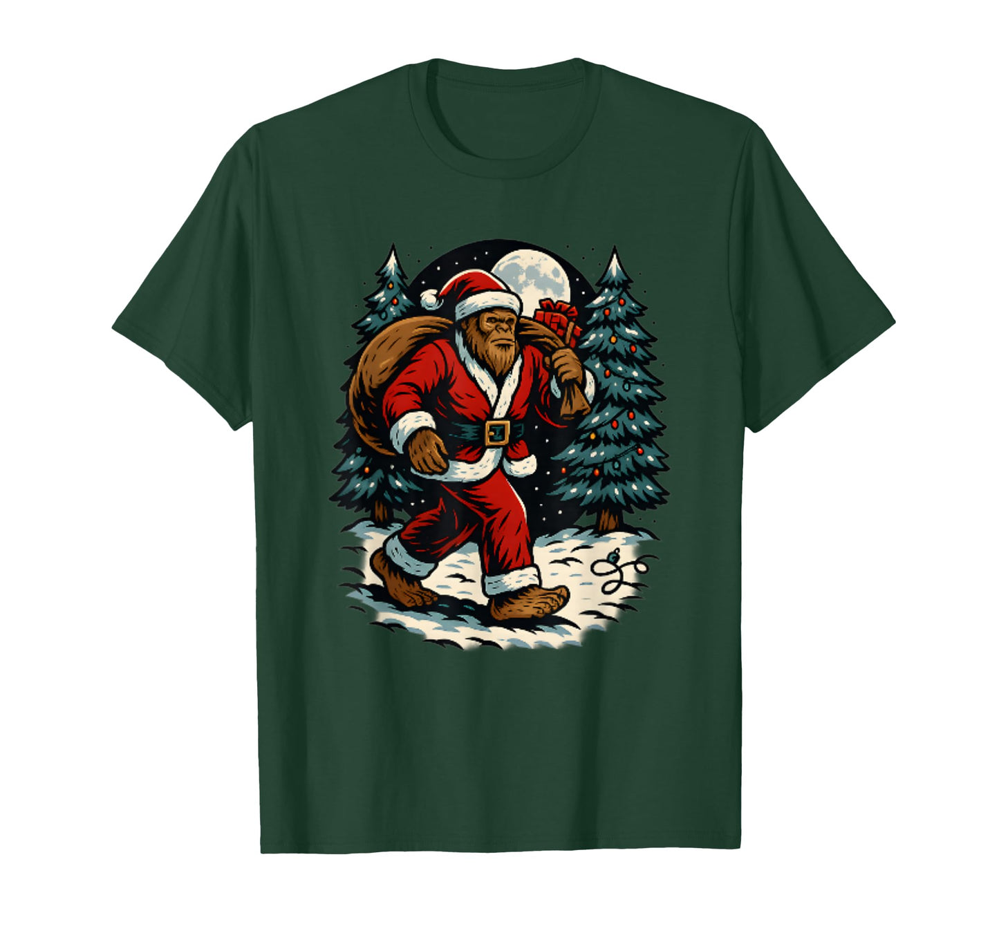 Gorilla Santa Christmas Outfit Bigfoot Holiday Walk in Snow T-Shirt
