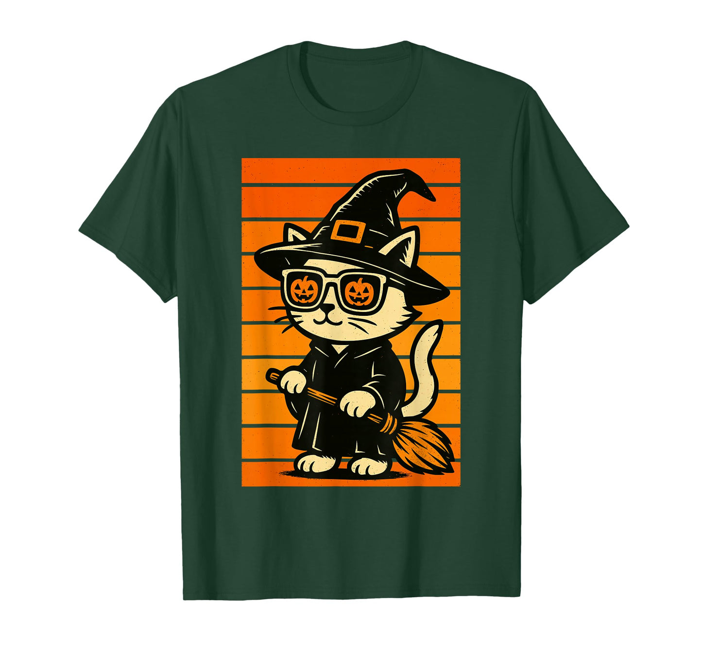 Cool Cute Cat Witch Men Women Kids Funny Halloween T-Shirt