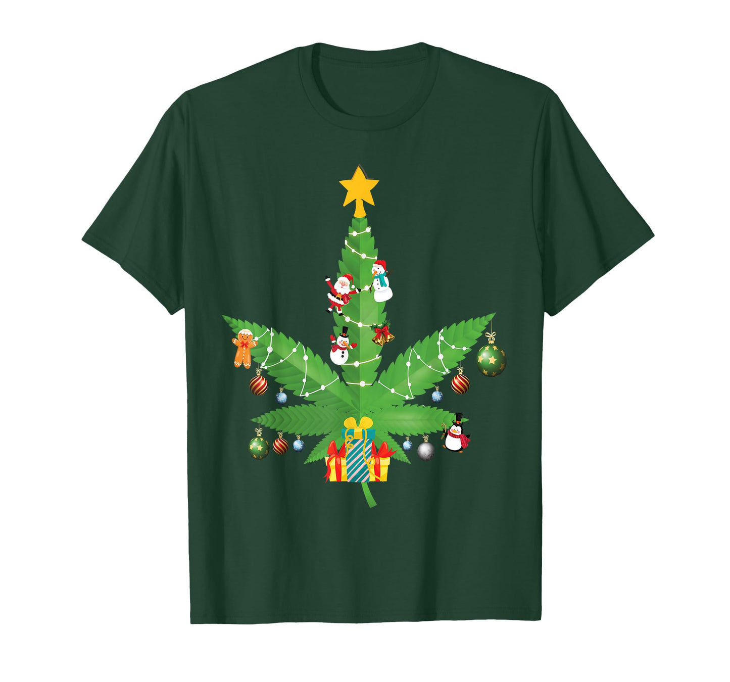 Funny Weed Leaf Christmas Tree Marijuana Stoner 420 Tee T-Shirt