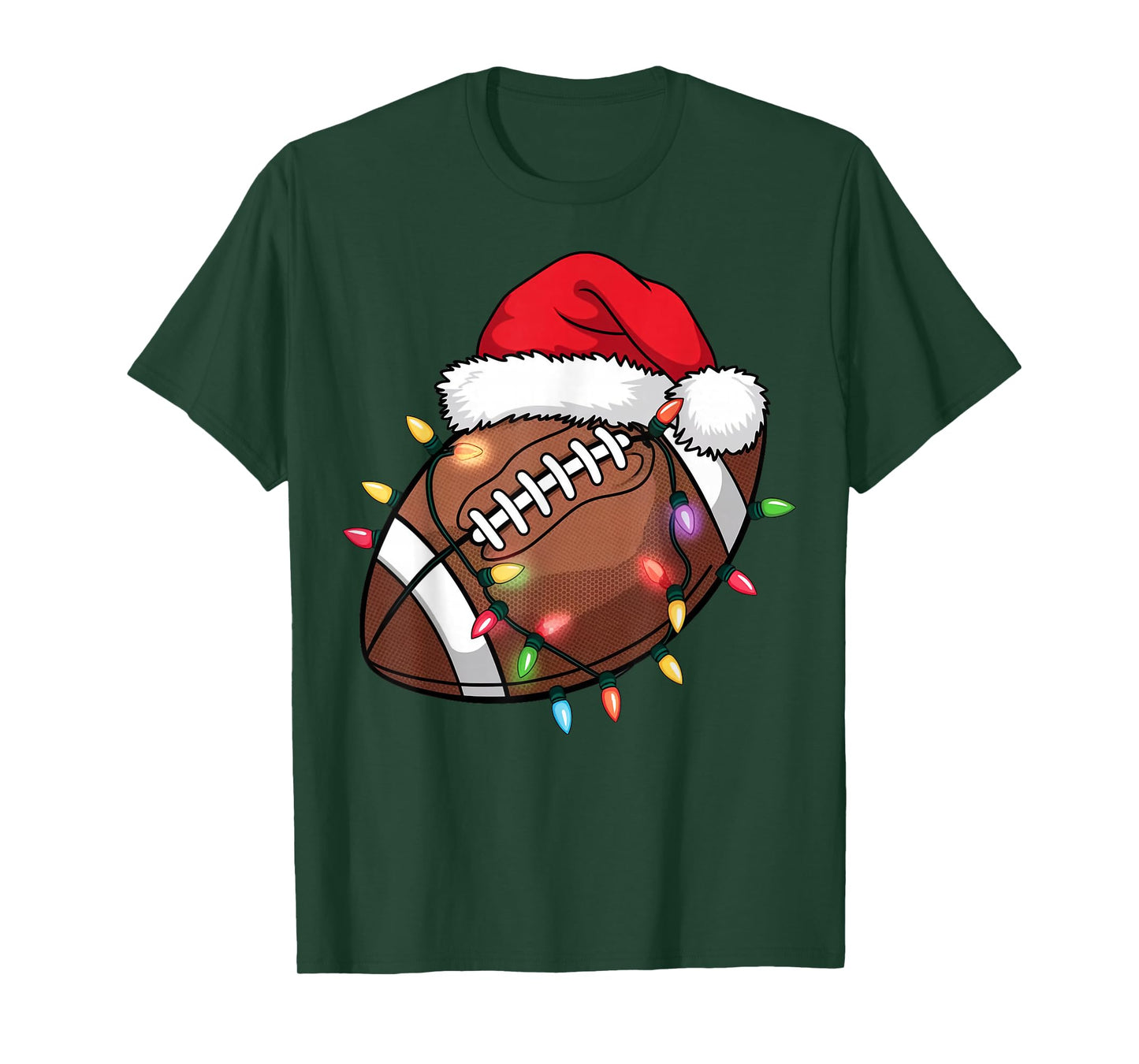 Christmas Football Player Ball Santa Hat Xmas Boys Men Women T-Shirt