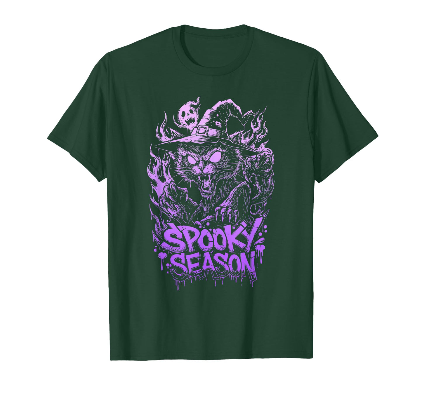 Spooky Season Halloween Cat Witch Hat Scary Creepy Graphic T-Shirt