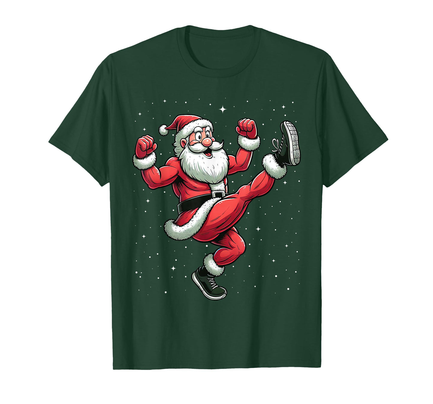 Santa Exercising Gym Fitness Workout Christmas Snow T-Shirt