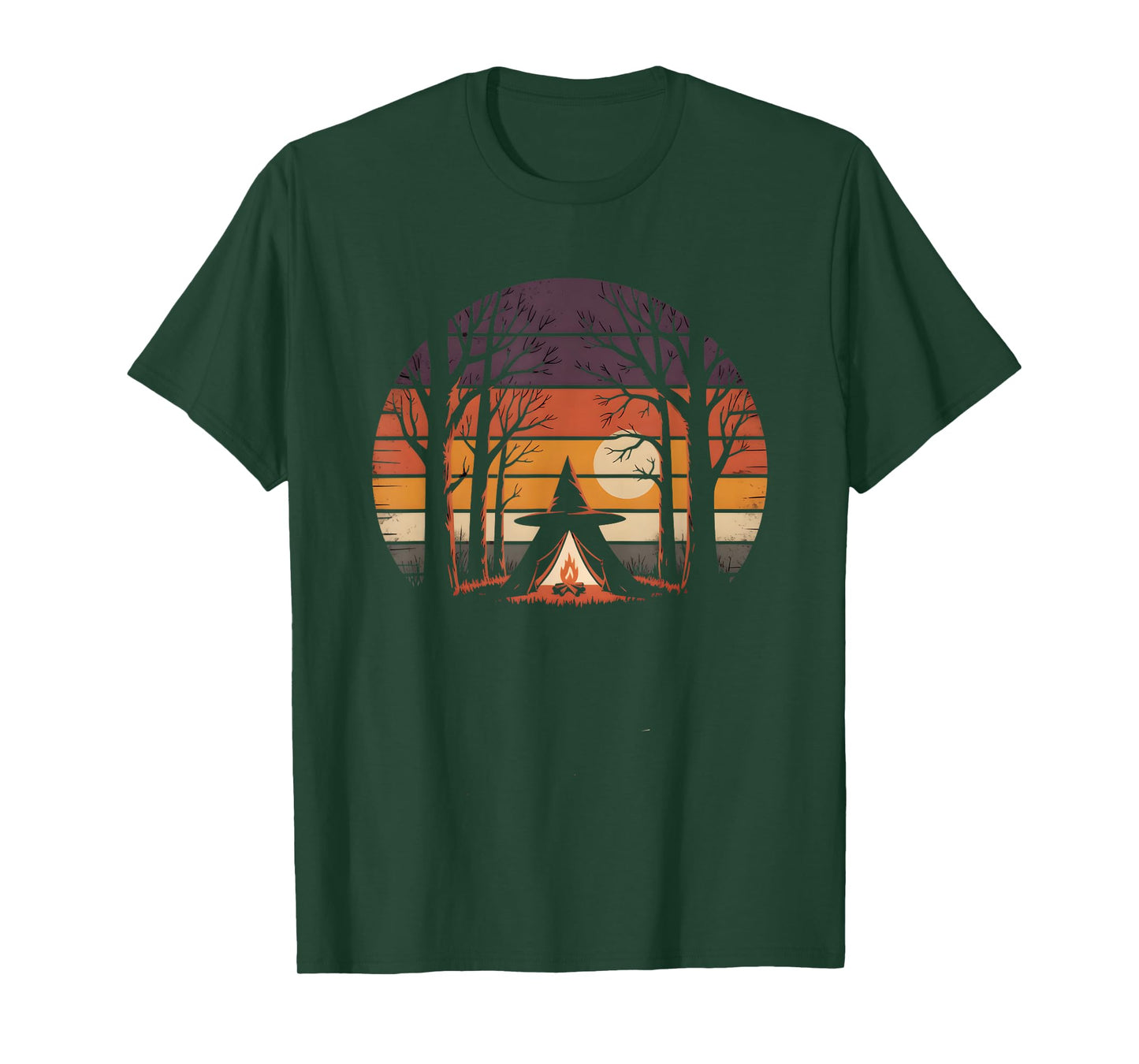 Retro Witchy Camping Halloween Sunset T-Shirt