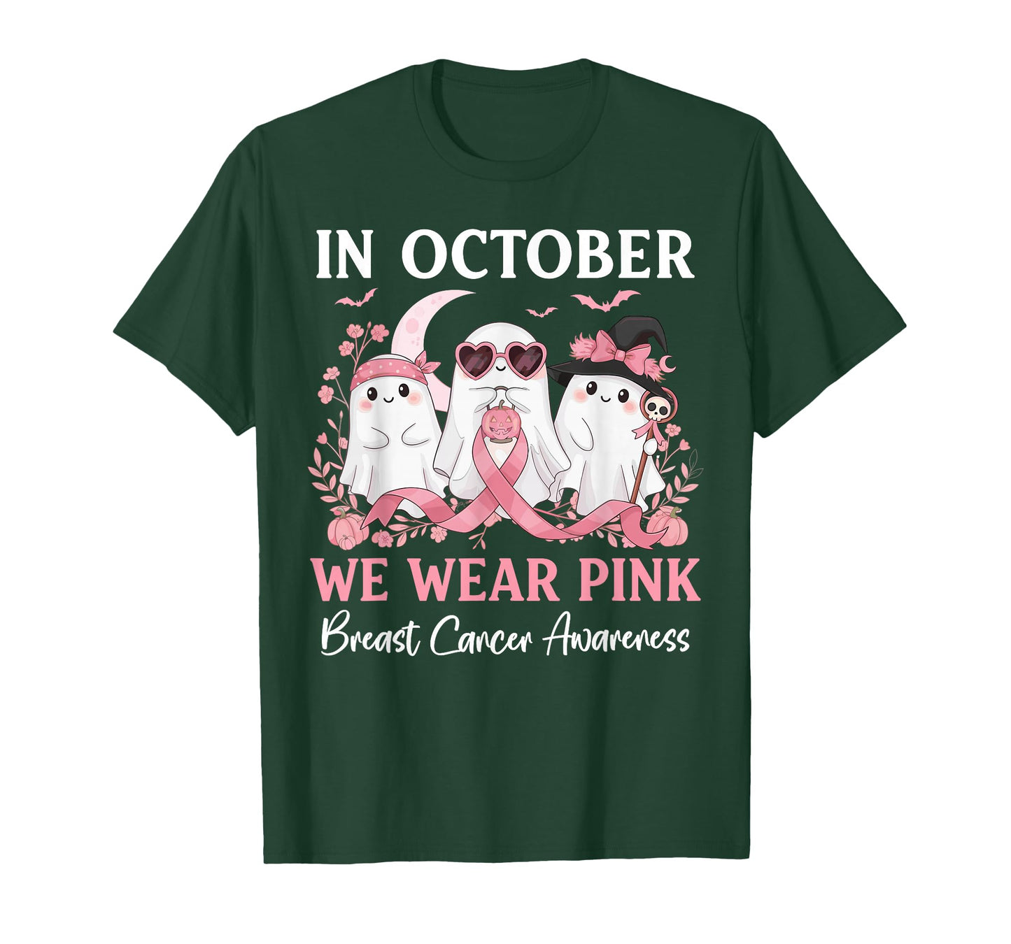 Breast Cancer Shirt for Women in October We Wear Pink Ghost T-Shirt