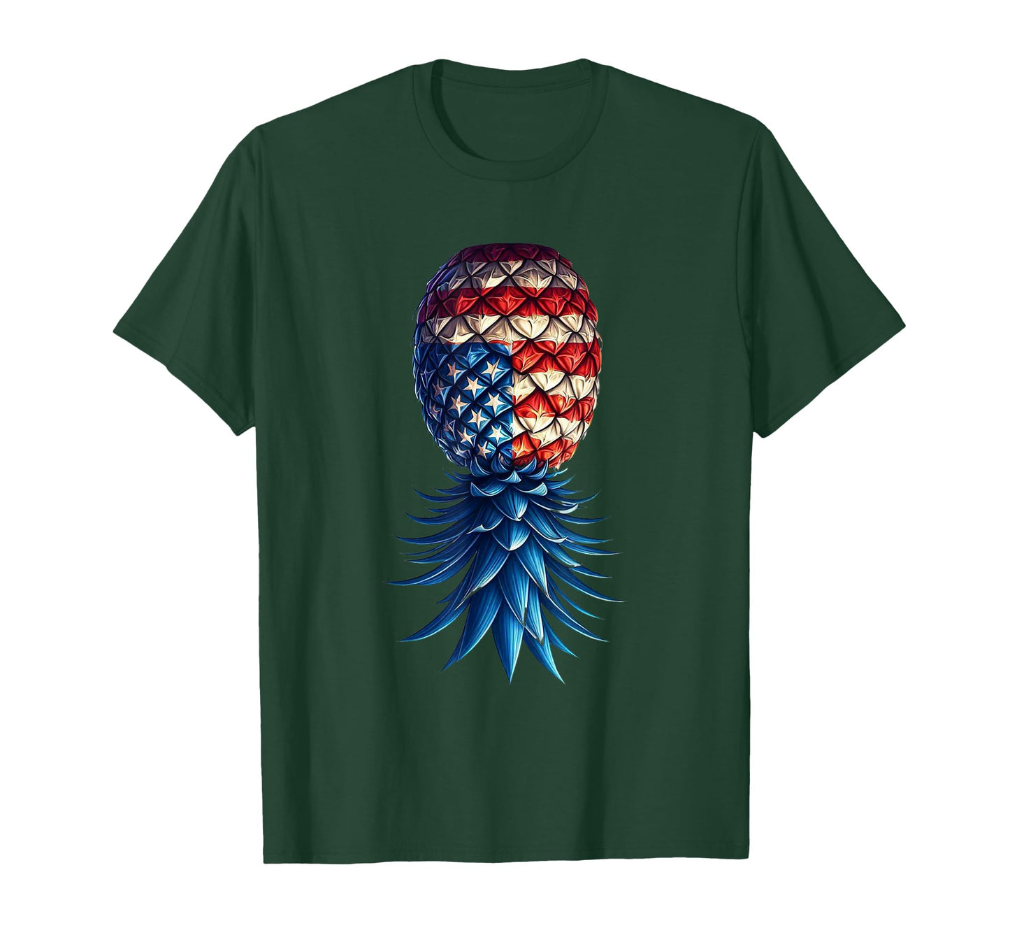 July Patriotic Red White Blue Upside Down Pineapple Swinger T-Shirt