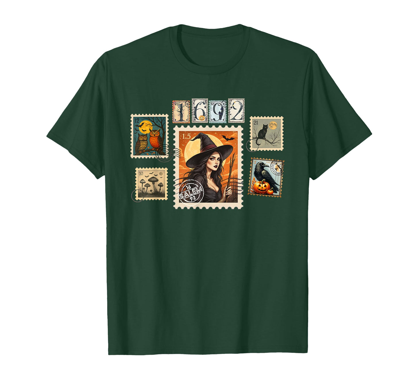Witch Halloween Postage Stamps Salem They Missed One 1692 T-Shirt