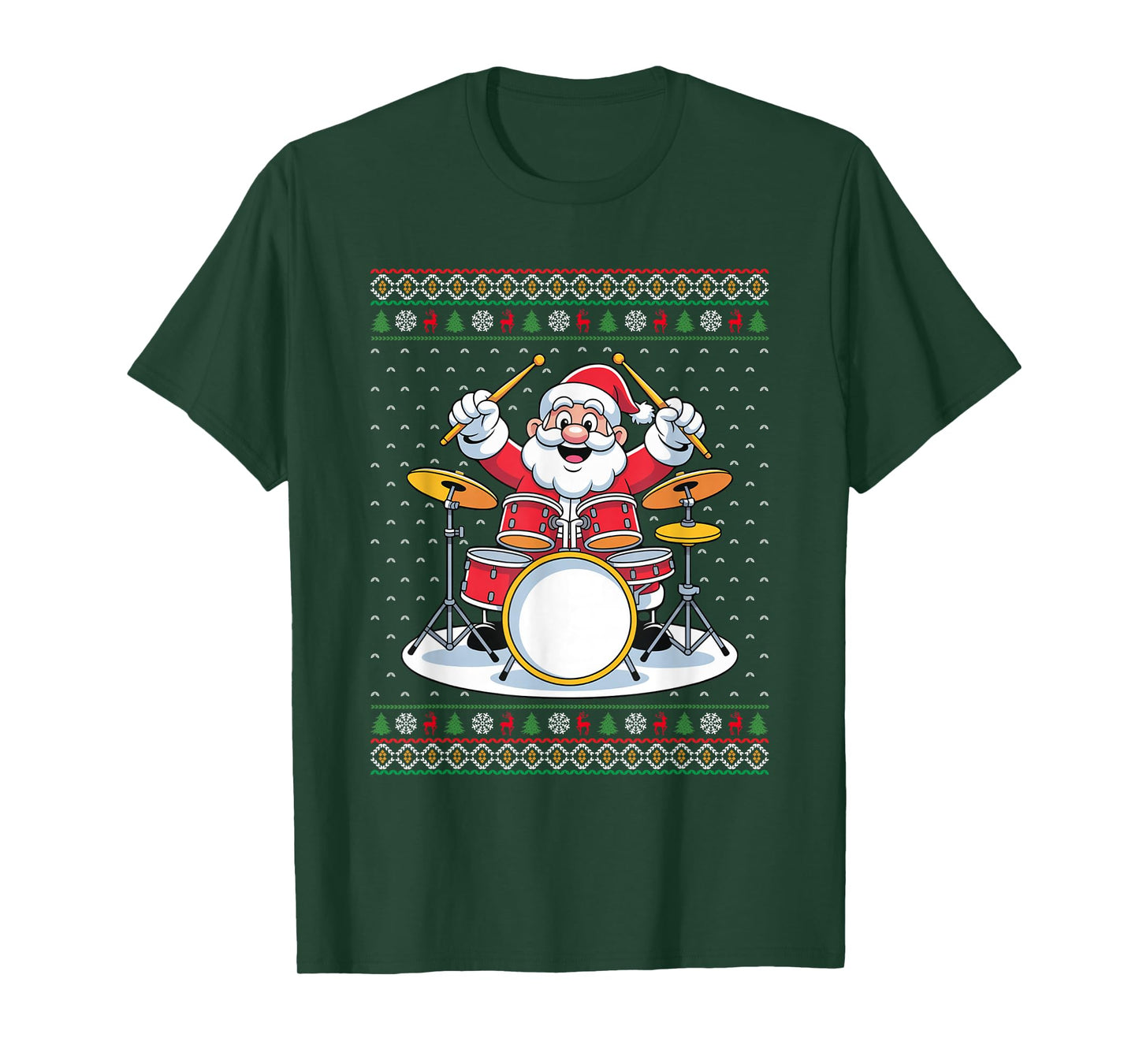 Santa Playing Drums Music Lover Funny Drummer Ugly Xmas T-Shirt