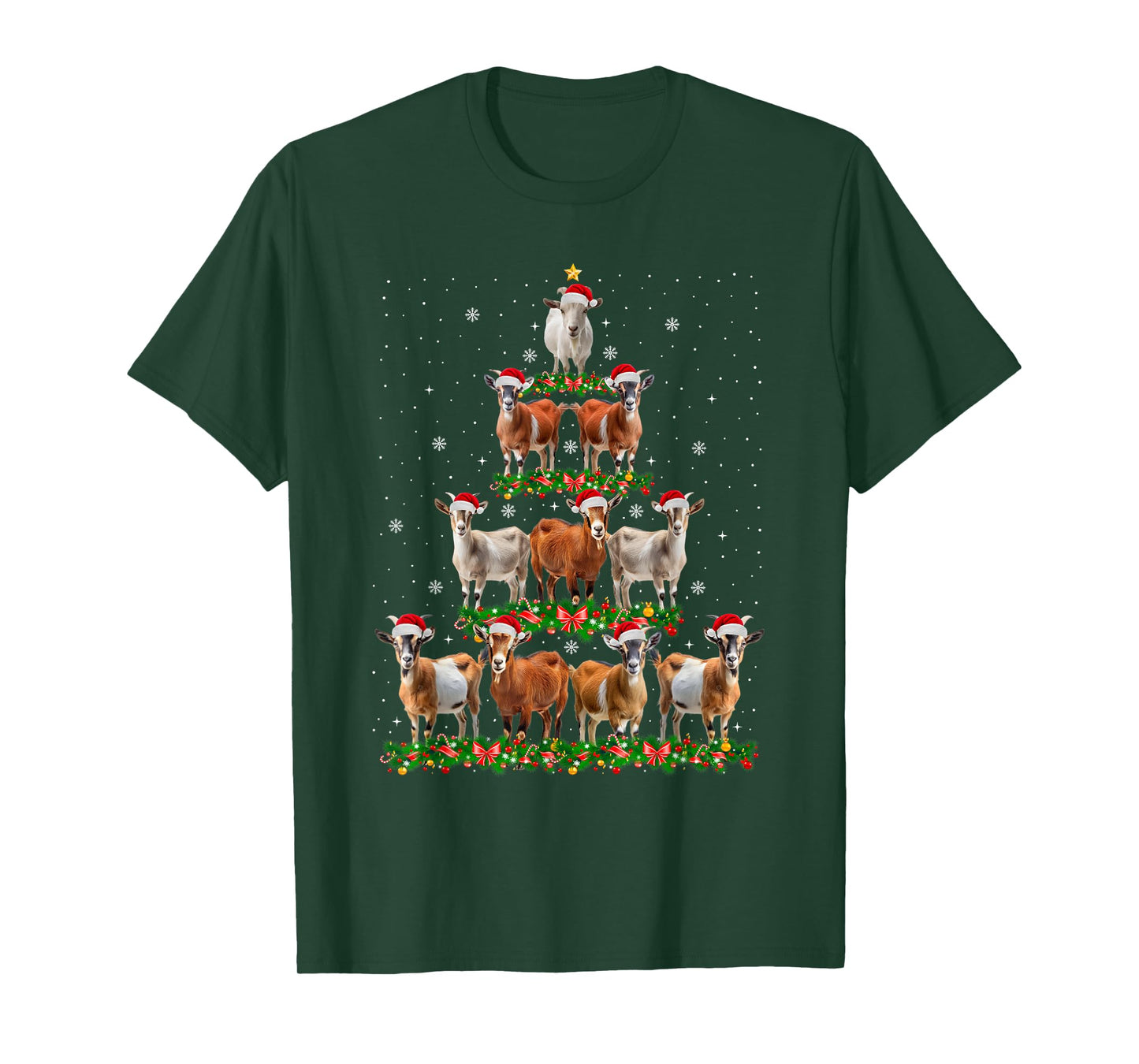 Goat Christmas Tree Lights Funny Xmas Family Men Women T-Shirt