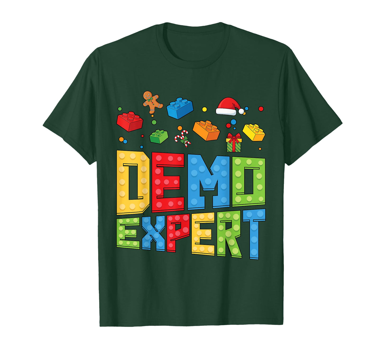 Demo Expert Block Building Brick Builder Santa Christmas T-Shirt