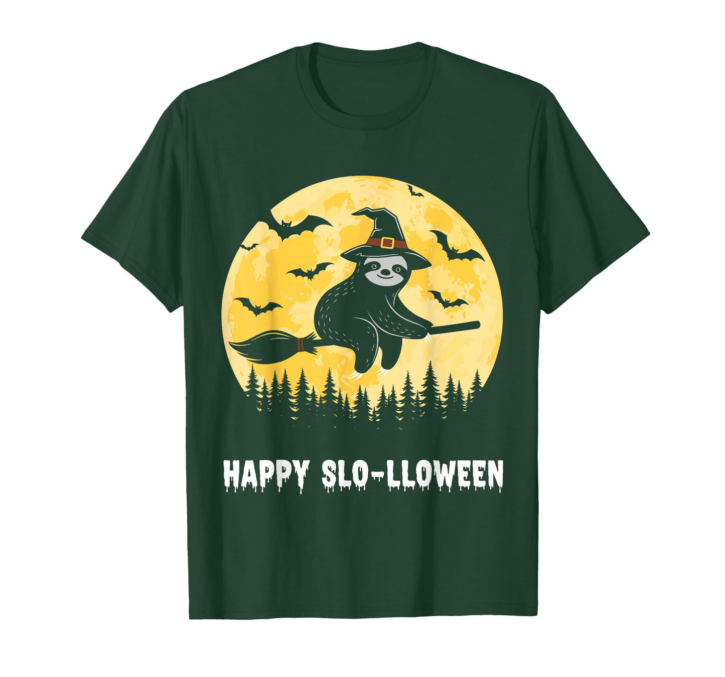 Happy Slo-lloween Funny Halloween Sloth Flying Witch T-Shirt