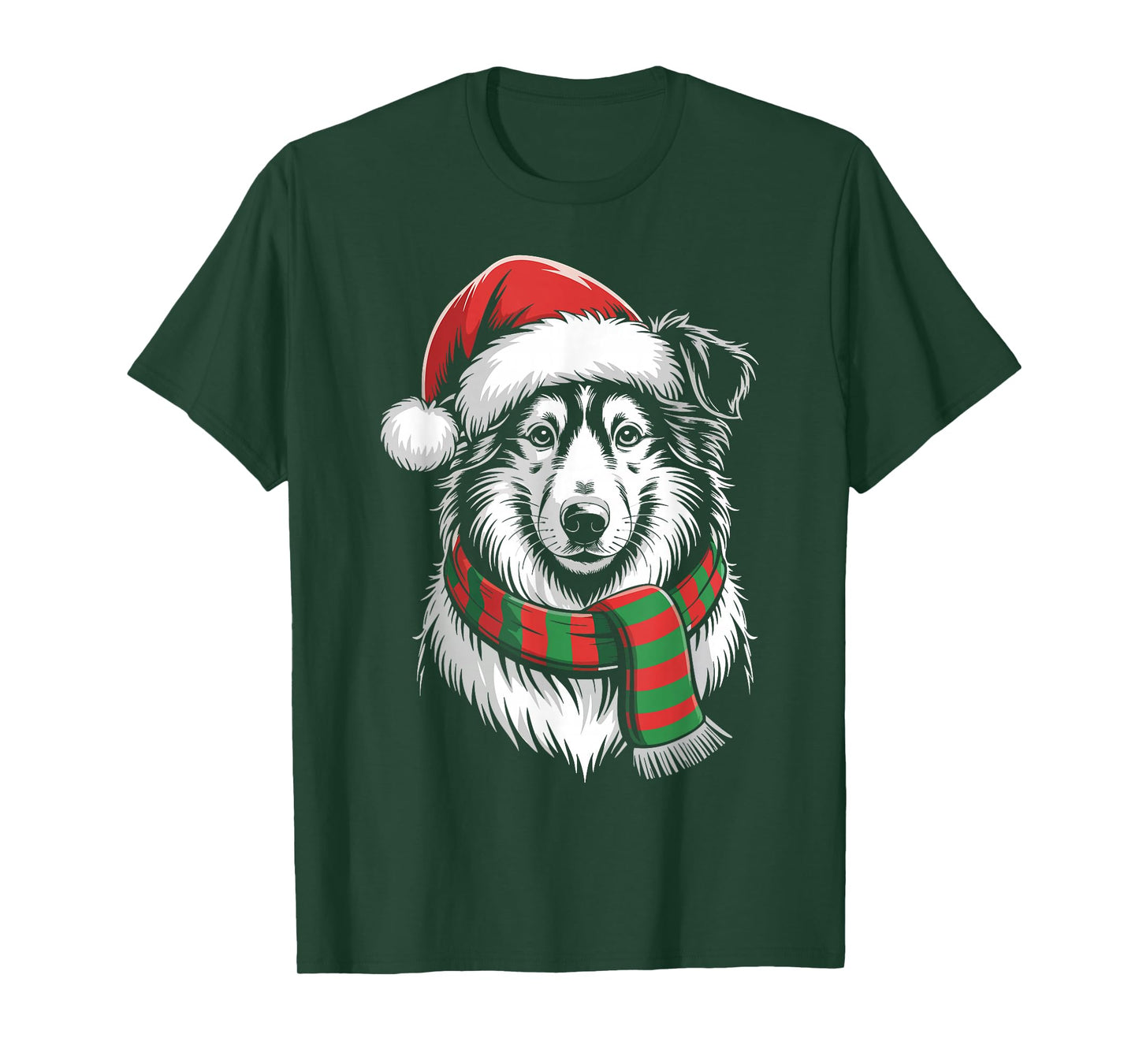 Collie Dog Xmas Santa Hat Scarf Christmas Costume T-Shirt