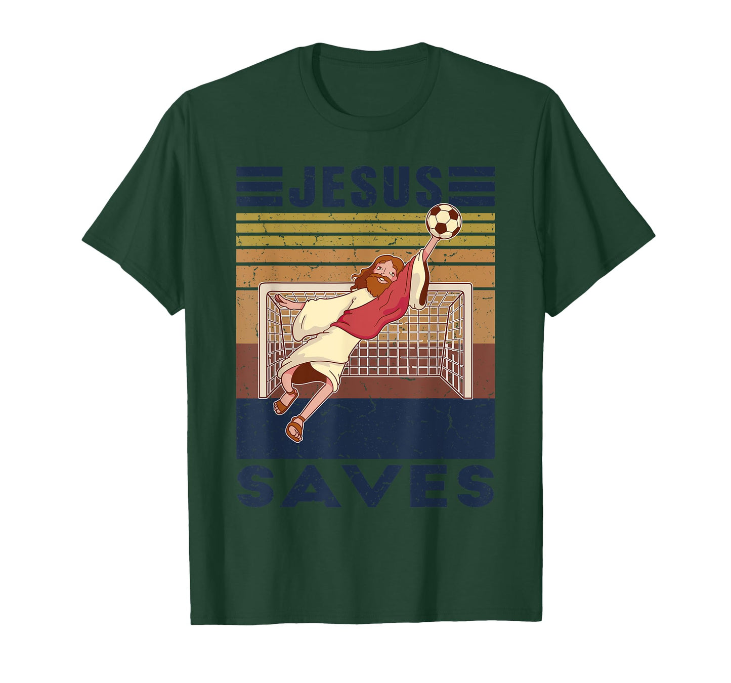 Retro Goalkeeper Jesus Saves Soccer Goal T-Shirt